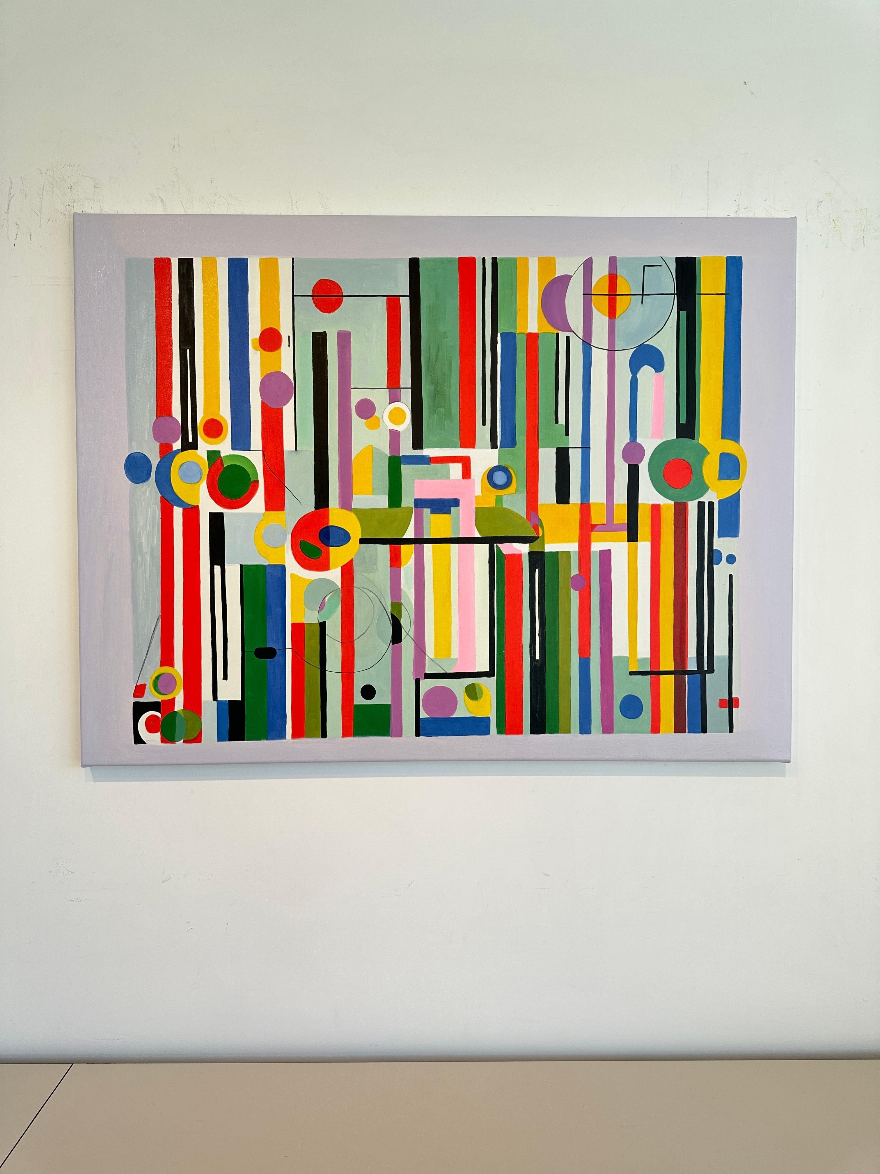 Building a Home - Contemporary geometric abstraction - Oil Painting For Sale 8