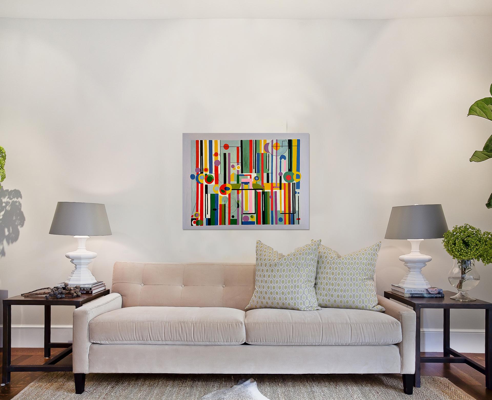 Building a Home - Contemporary geometric abstraction - Oil Painting For Sale 1