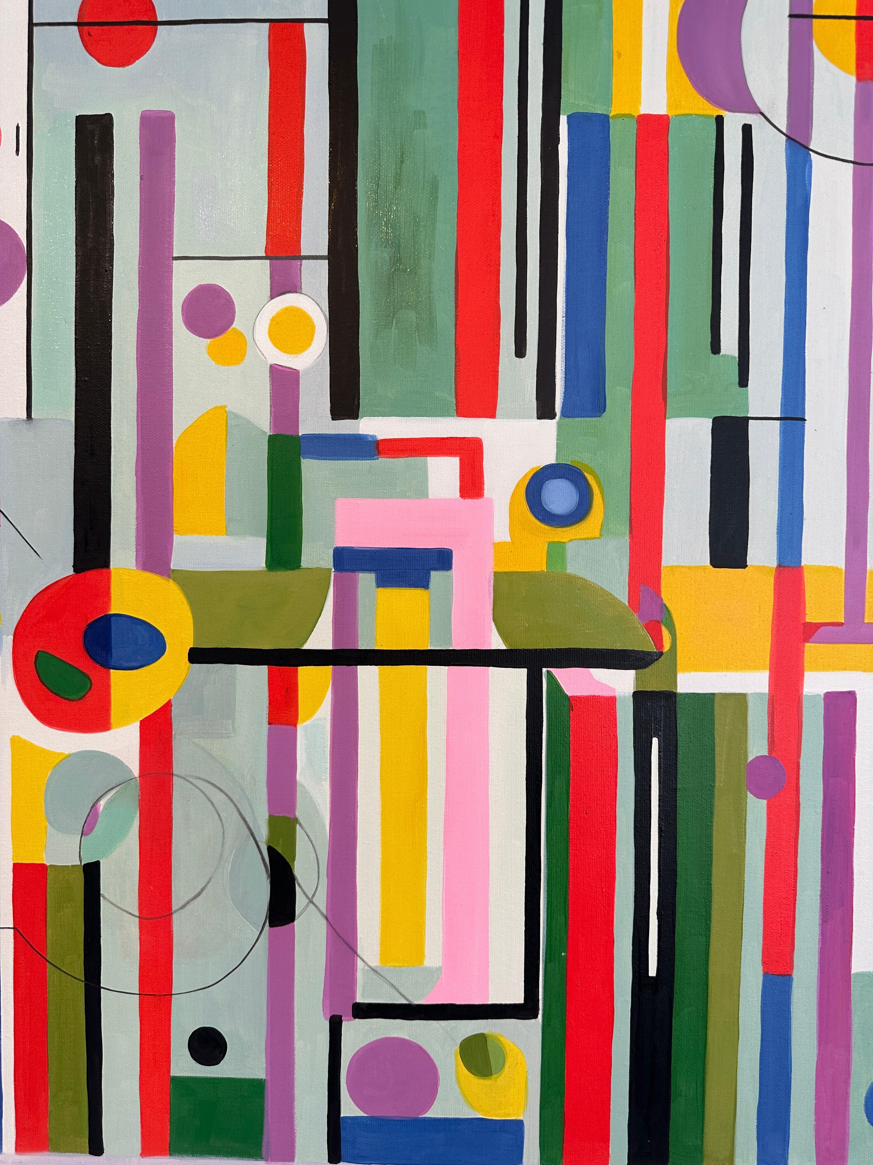 Building a Home - Contemporary geometric abstraction - Oil Painting For Sale 2