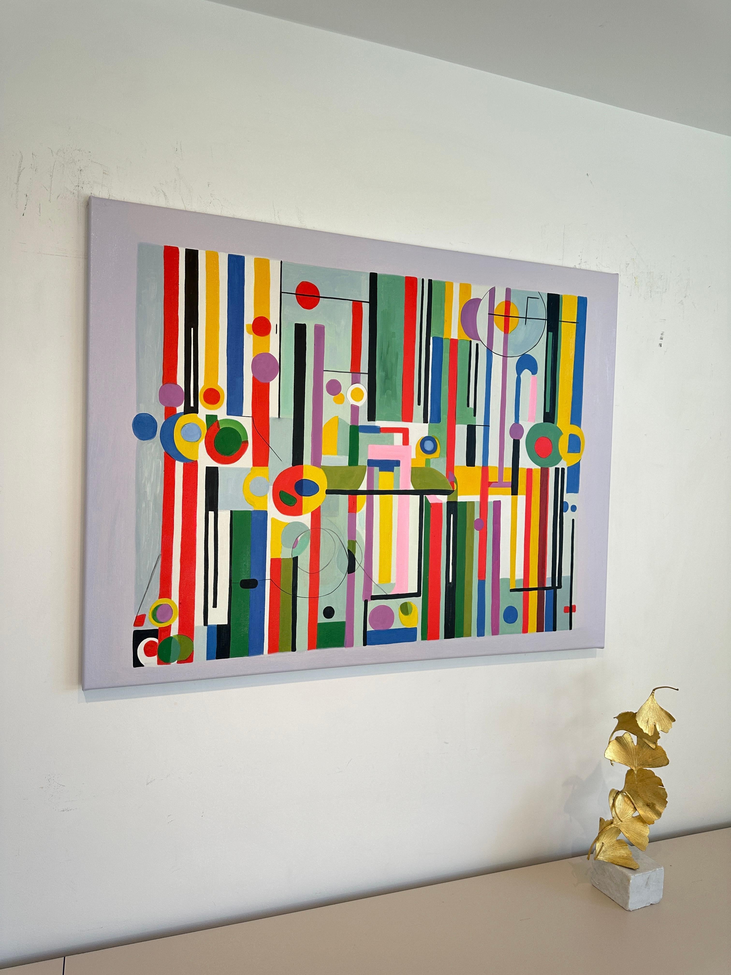 Building a Home - Contemporary geometric abstraction - Oil Painting For Sale 7