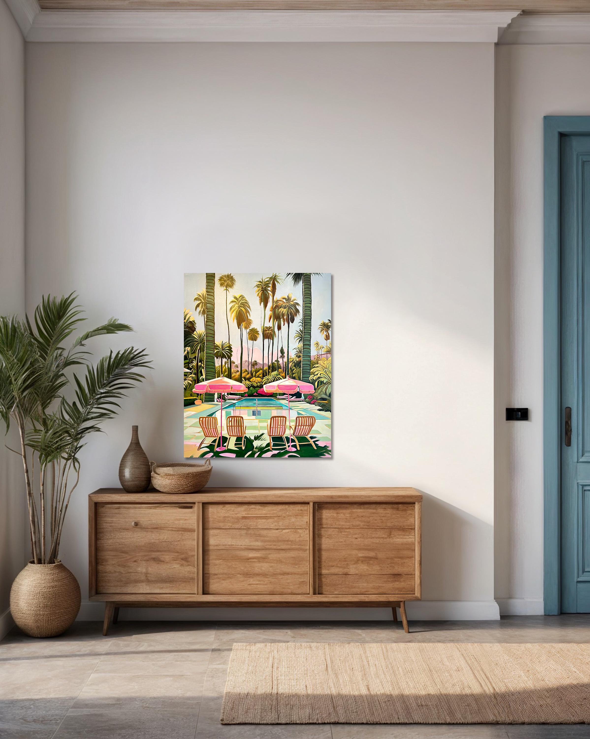 California Dreams - Pittura ad olio di architettura contemporanea - Abstract Painting Beige di Lilly Muth