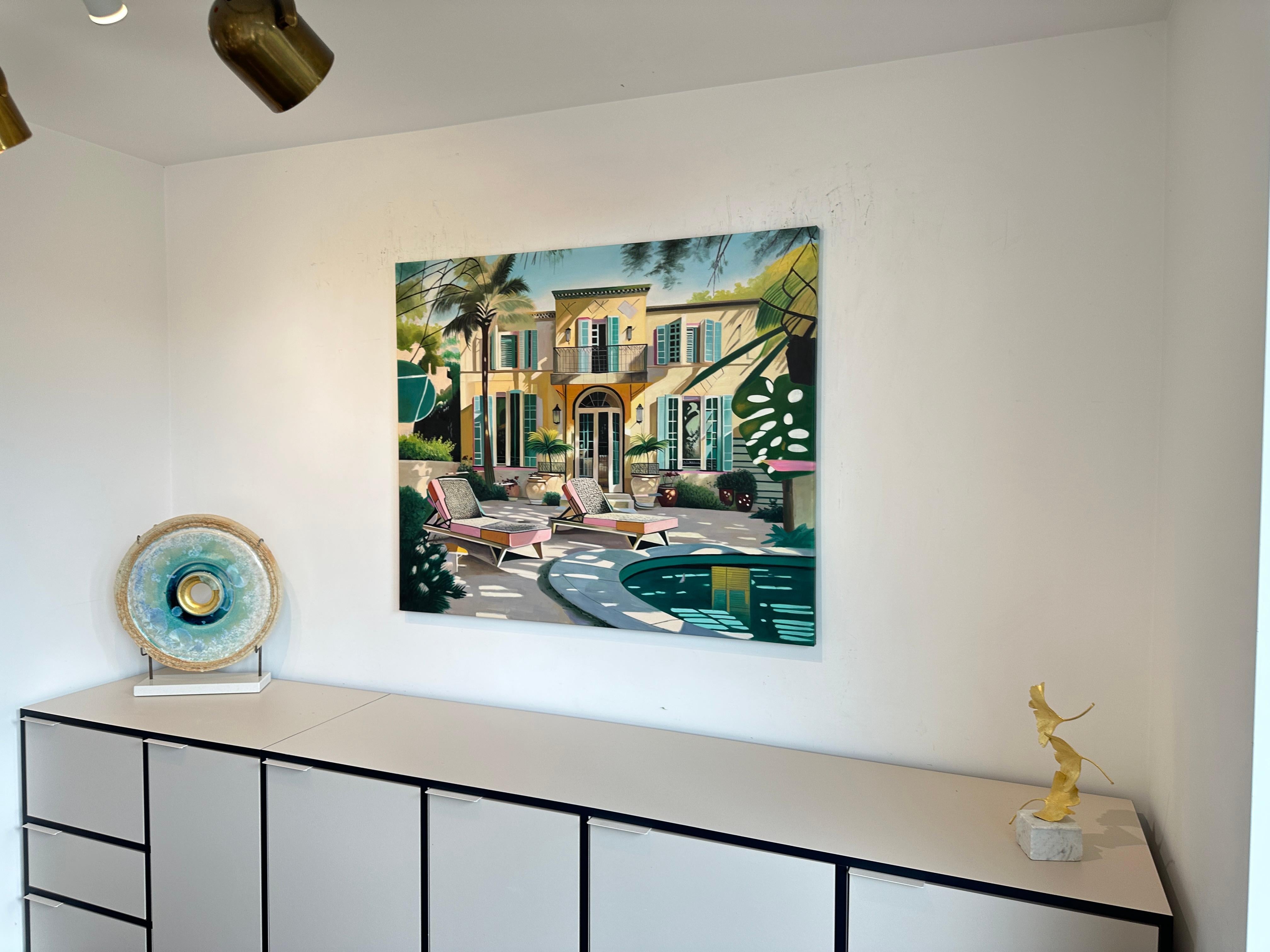 Caressed by the Breeze  - Contemporary Architecture Pool House Oil Painting 9
