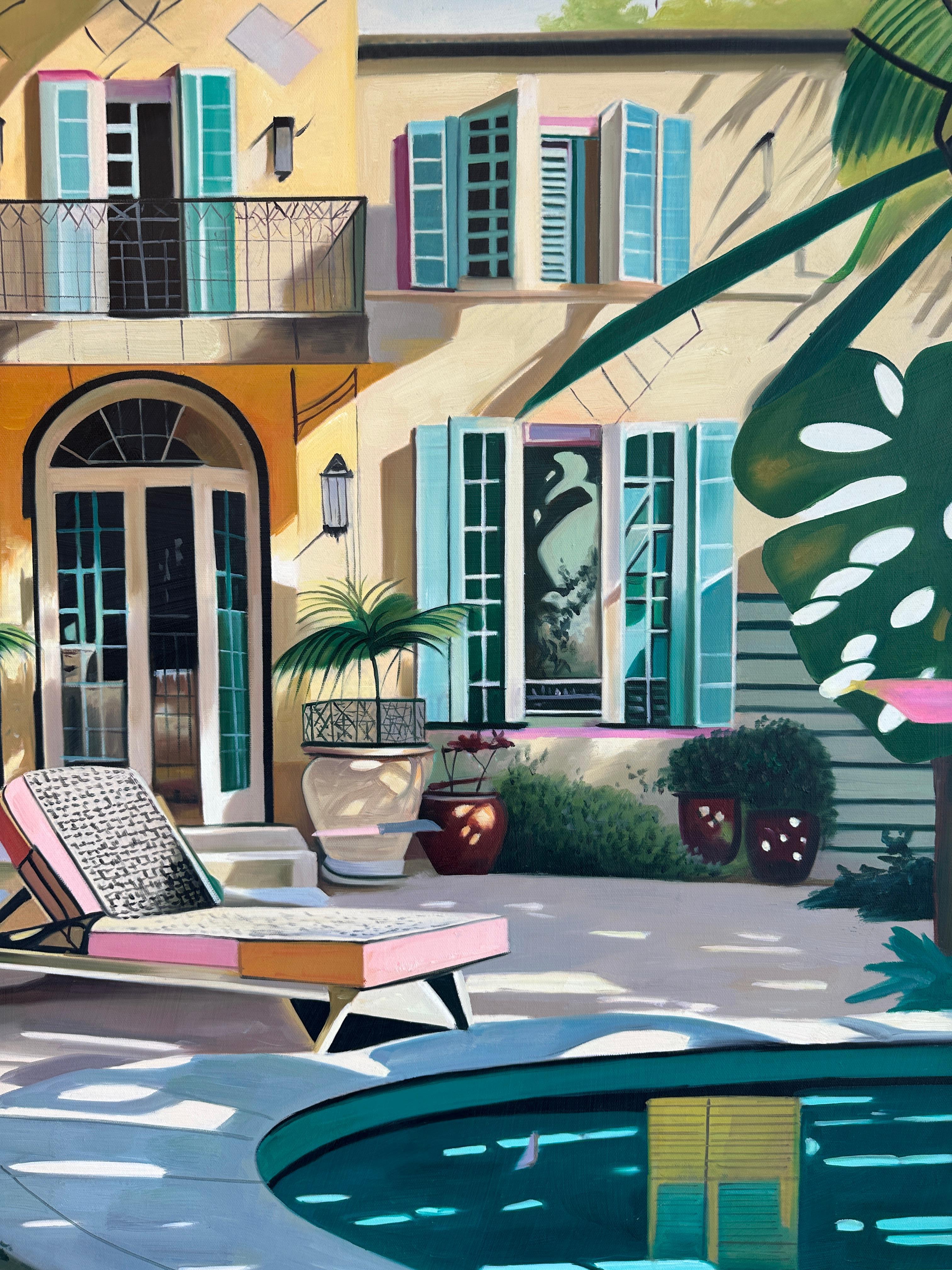 Caressed by the Breeze  - Contemporary Architecture Pool House Oil Painting 10