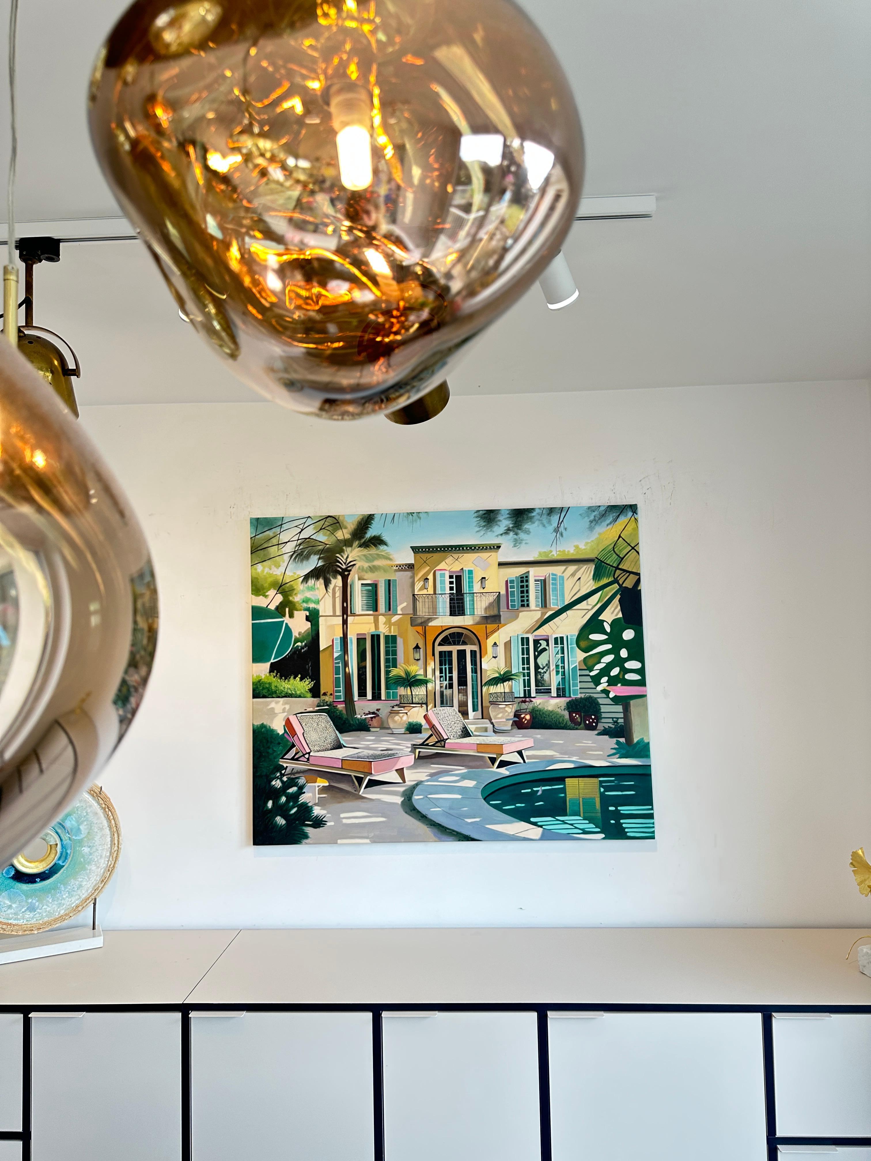 Caressed by the Breeze  - Contemporary Architecture Pool House Oil Painting 11
