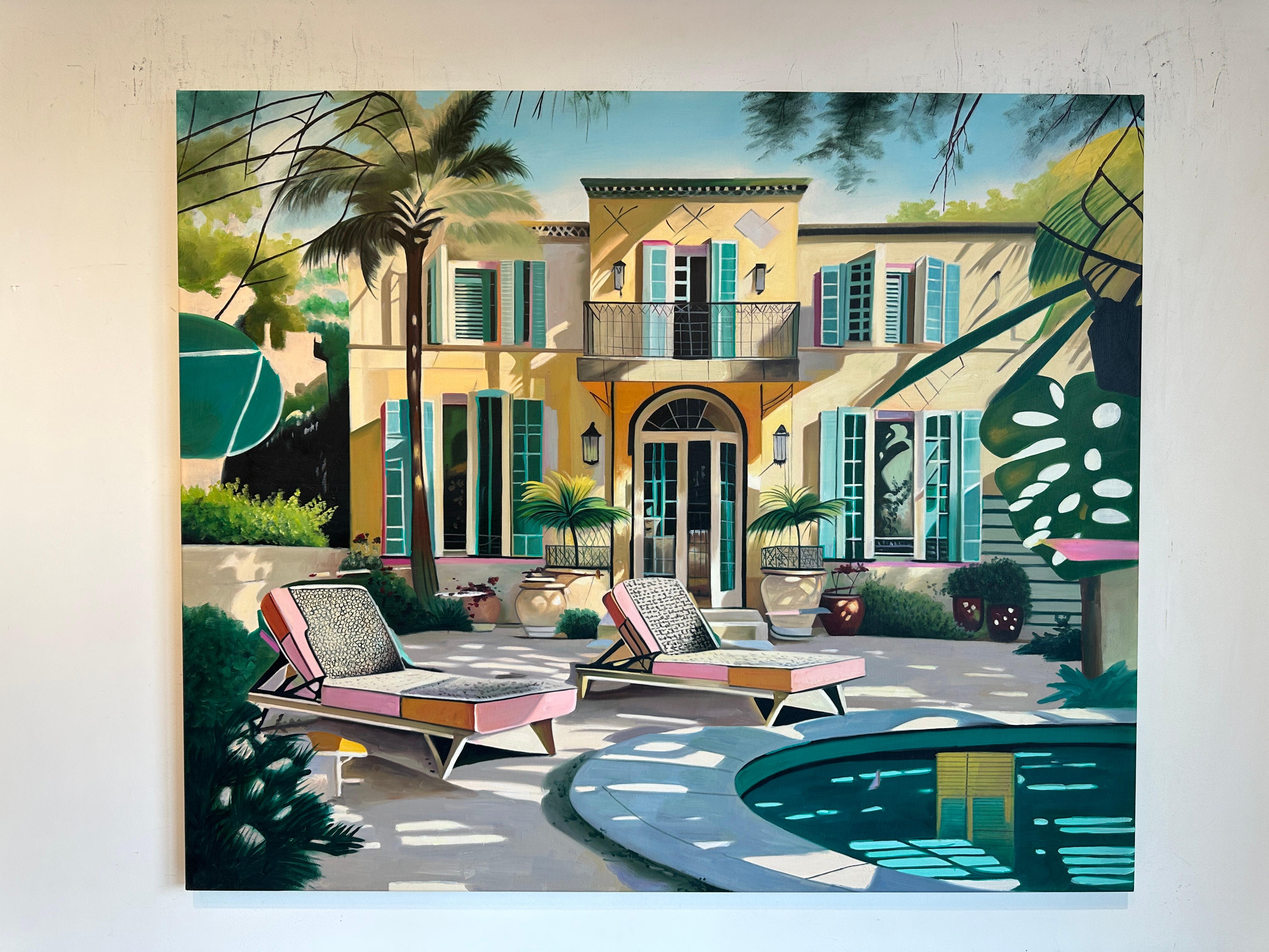 Caressed by the Breeze  - Contemporary Architecture Pool House Oil Painting 12