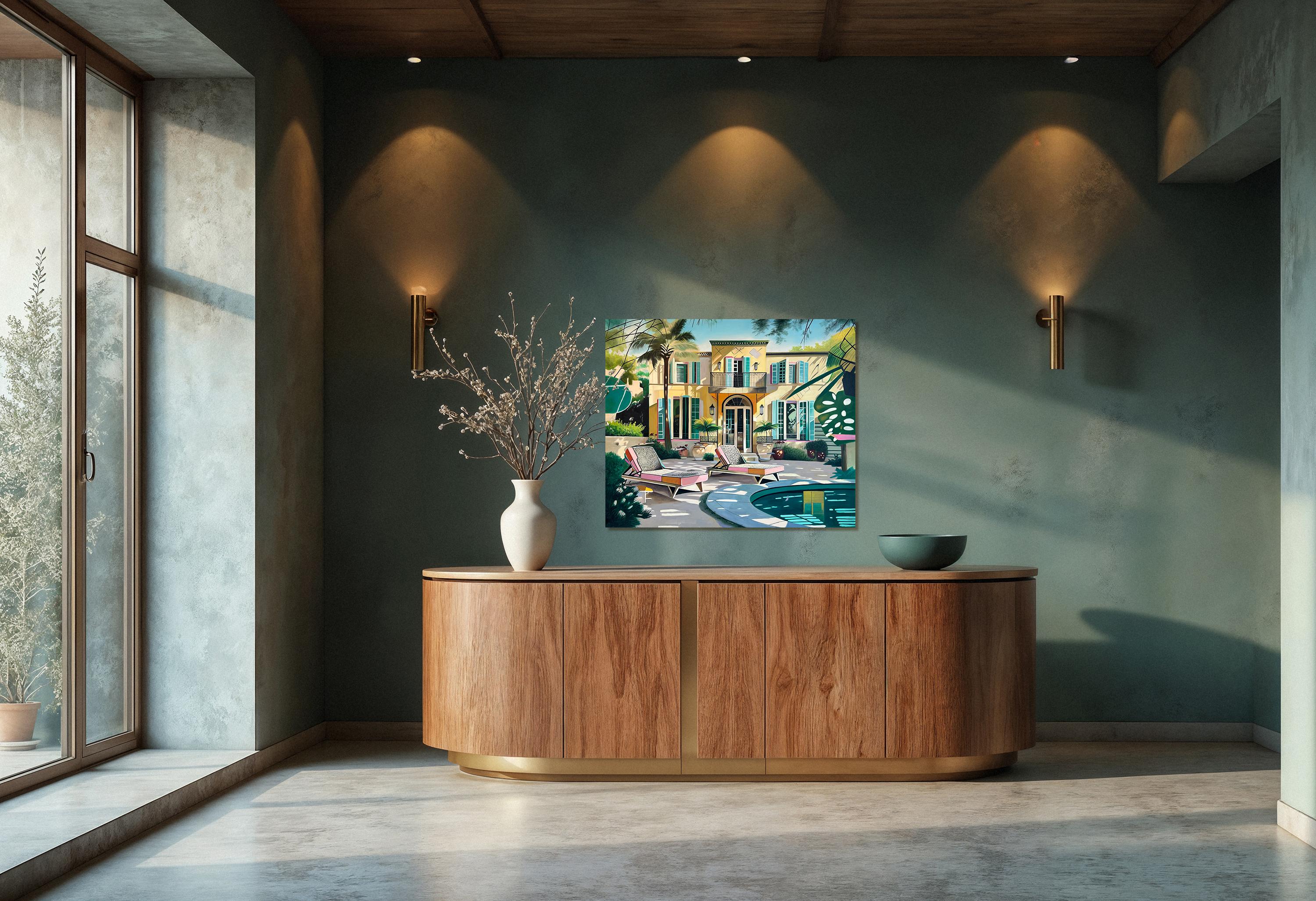 Caressed by the Breeze  - Contemporary Architecture Pool House Oil Painting 13