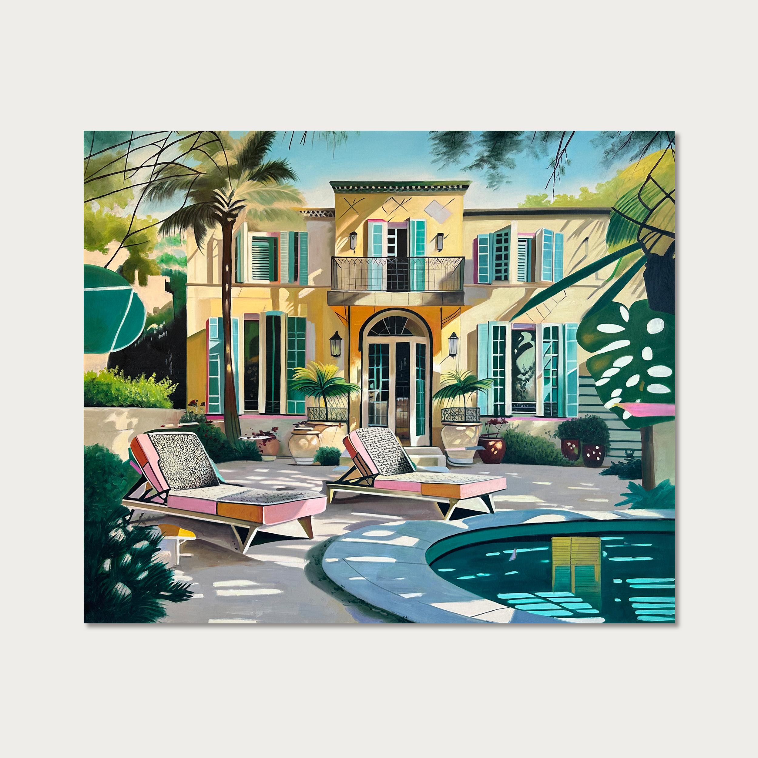 Caressed by the Breeze  - Contemporary Architecture Pool House Oil Painting 1