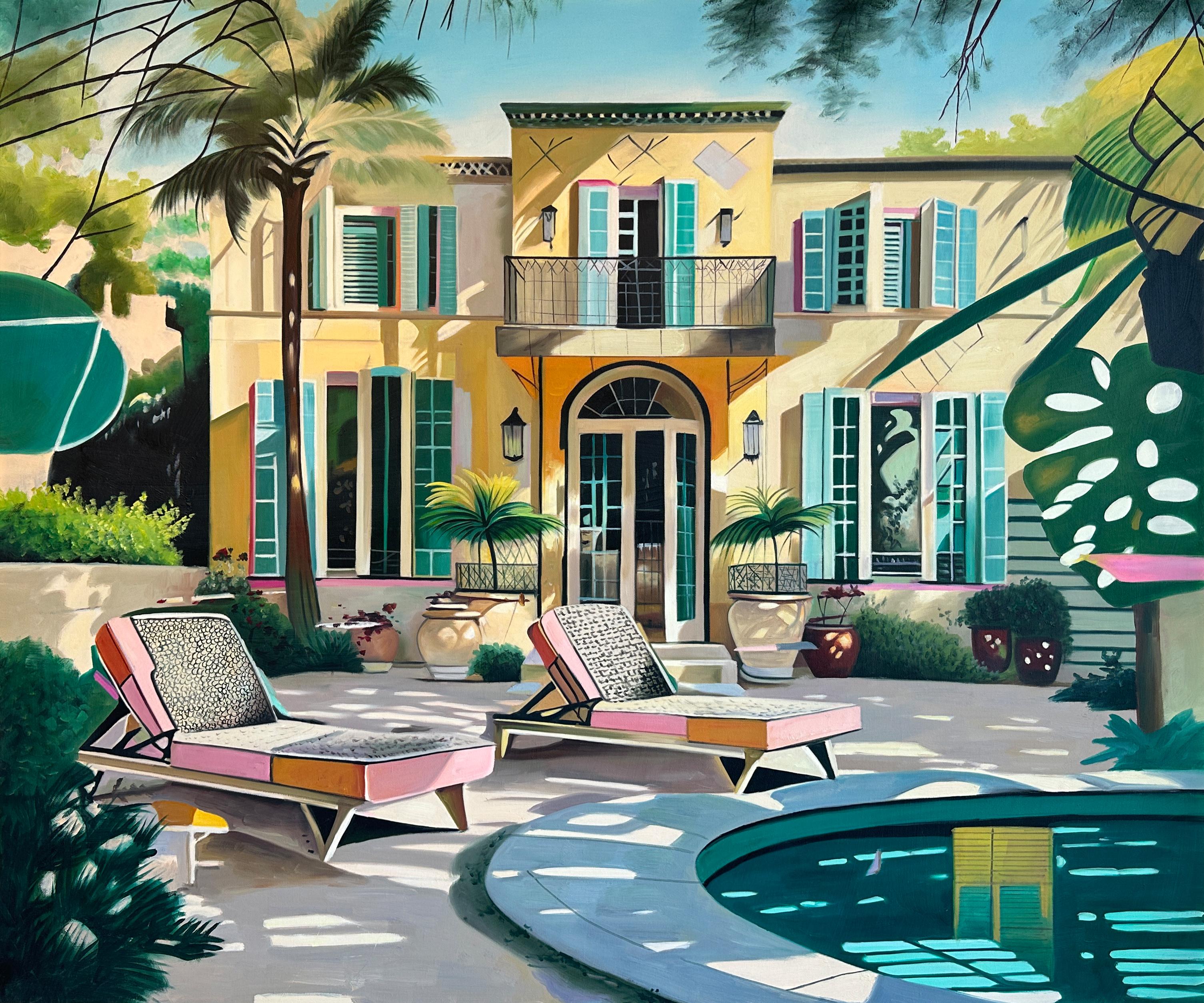 Caressed by the Breeze  - Contemporary Architecture Pool House Oil Painting 3