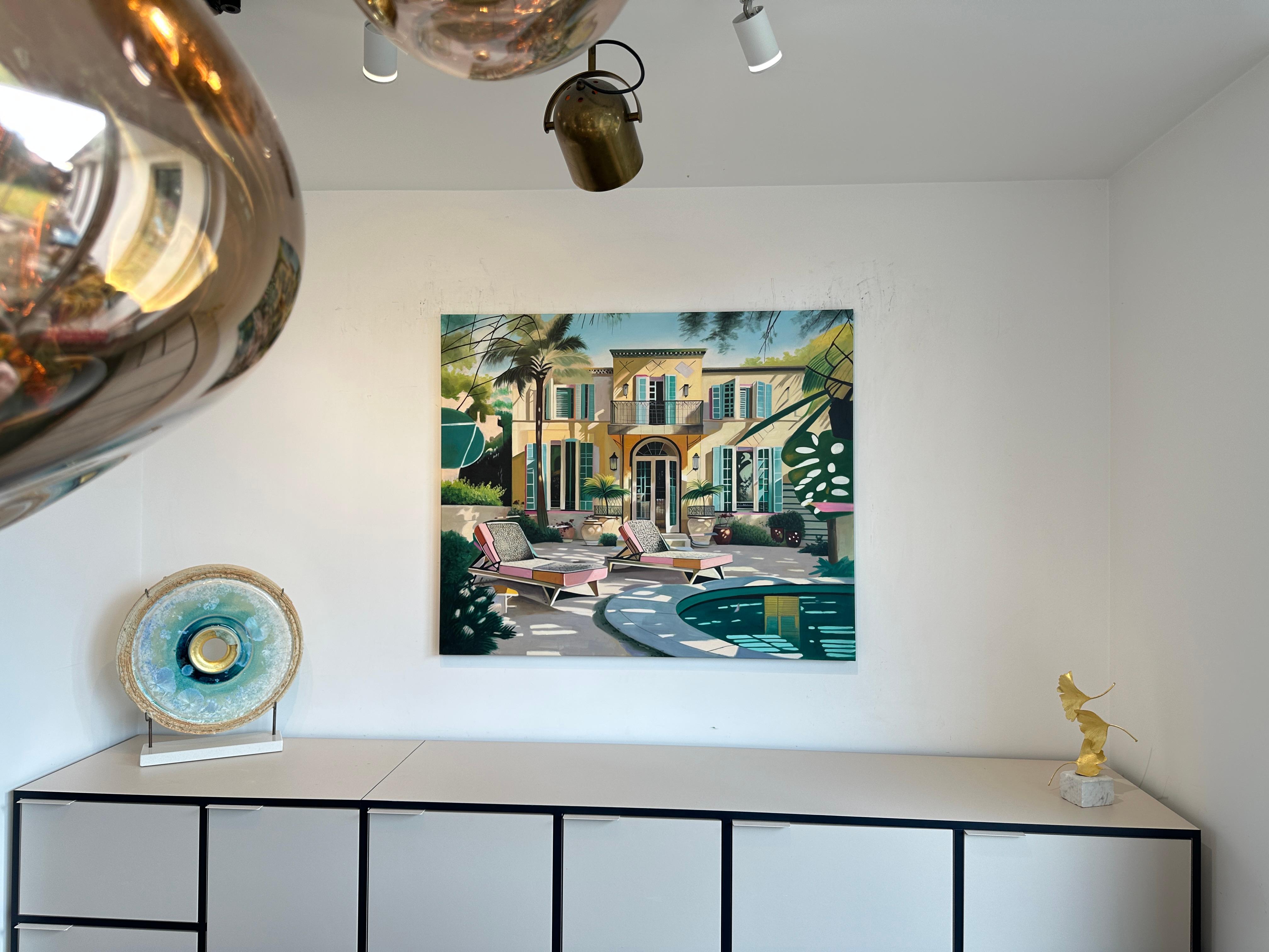 Caressed by the Breeze  - Contemporary Architecture Pool House Oil Painting 4