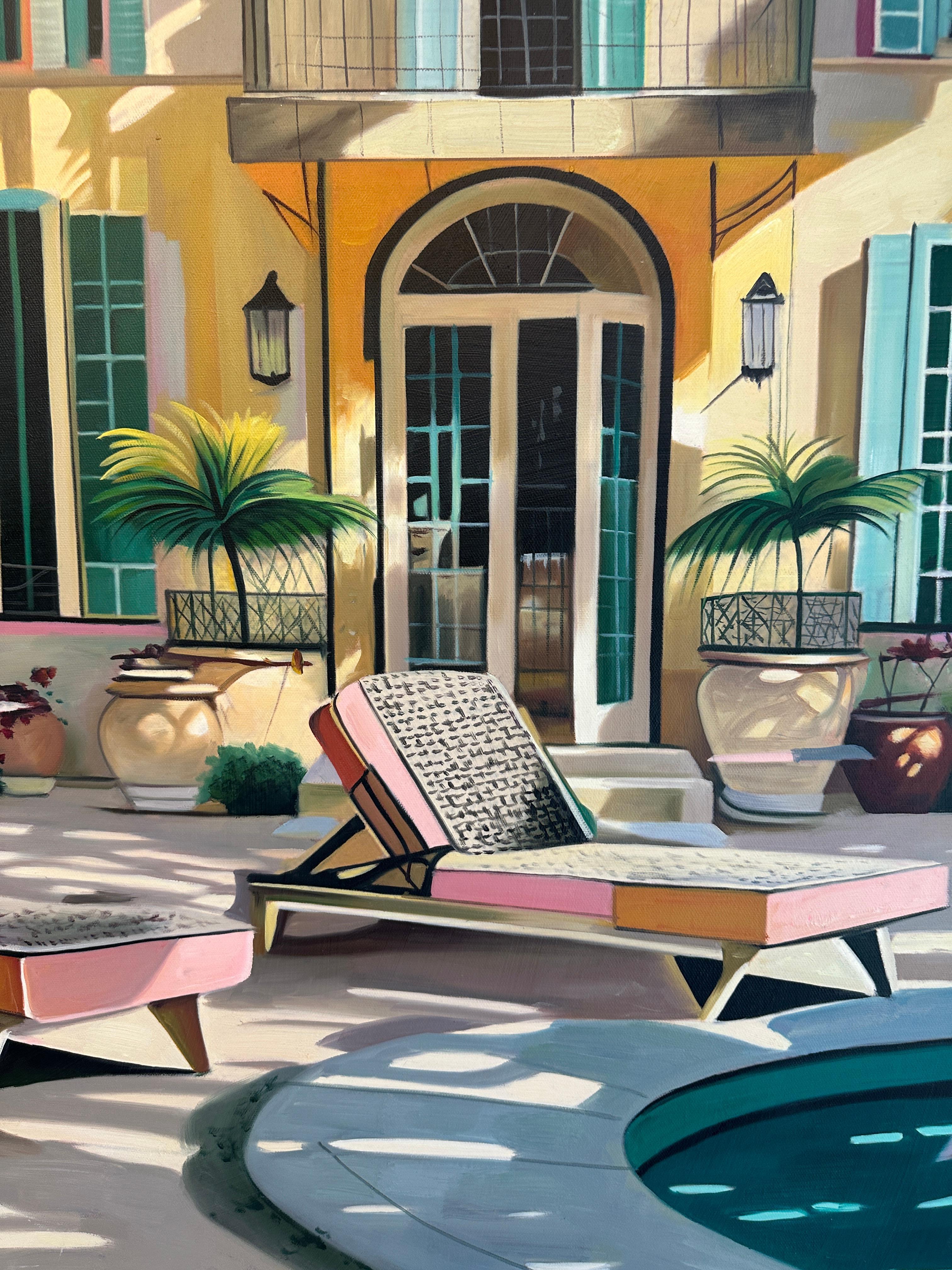 Caressed by the Breeze  - Contemporary Architecture Pool House Oil Painting 5