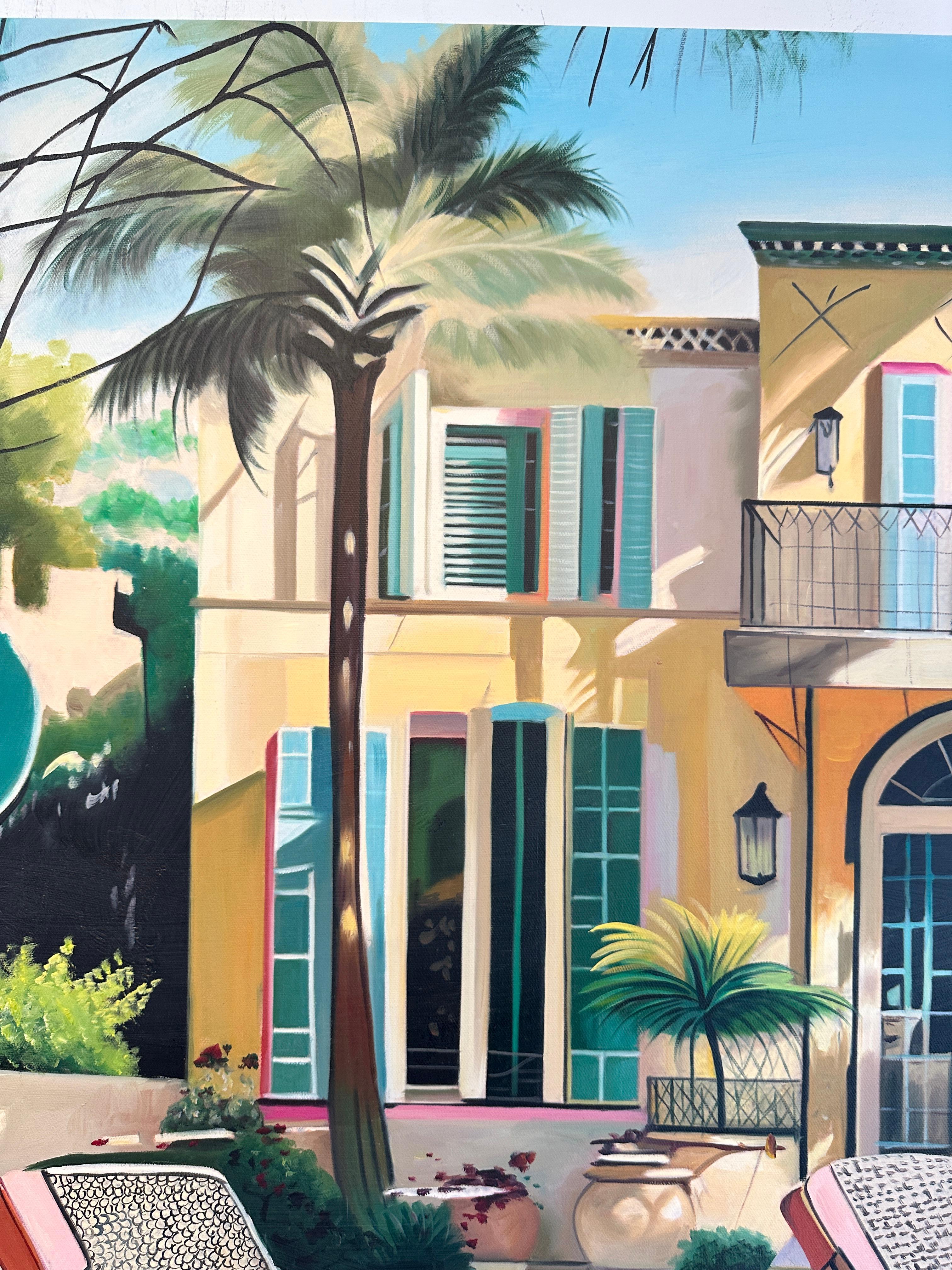 Caressed by the Breeze  - Contemporary Architecture Pool House Oil Painting 7
