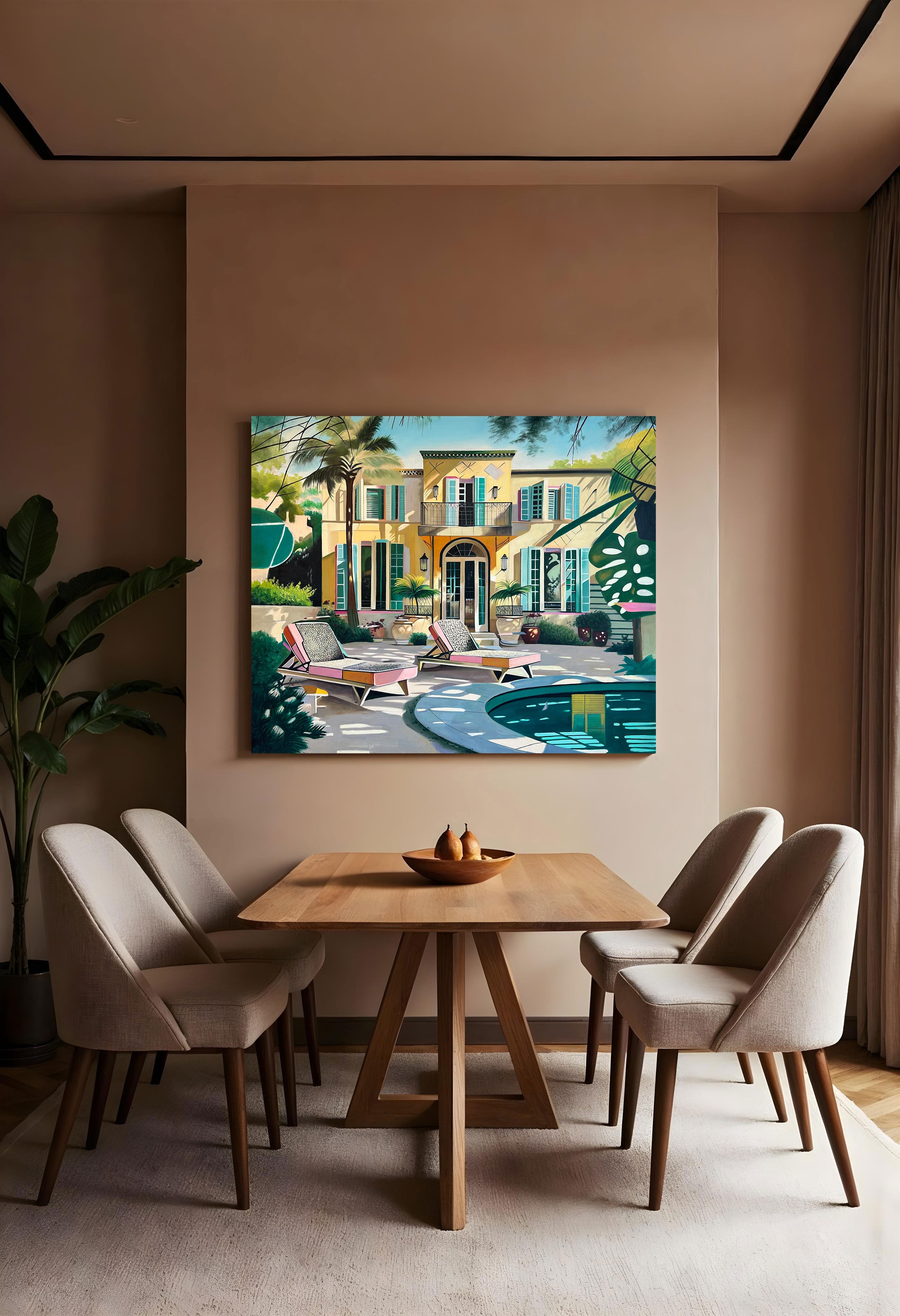 Caressed by the Breeze  - Contemporary Architecture Pool House Oil Painting 8
