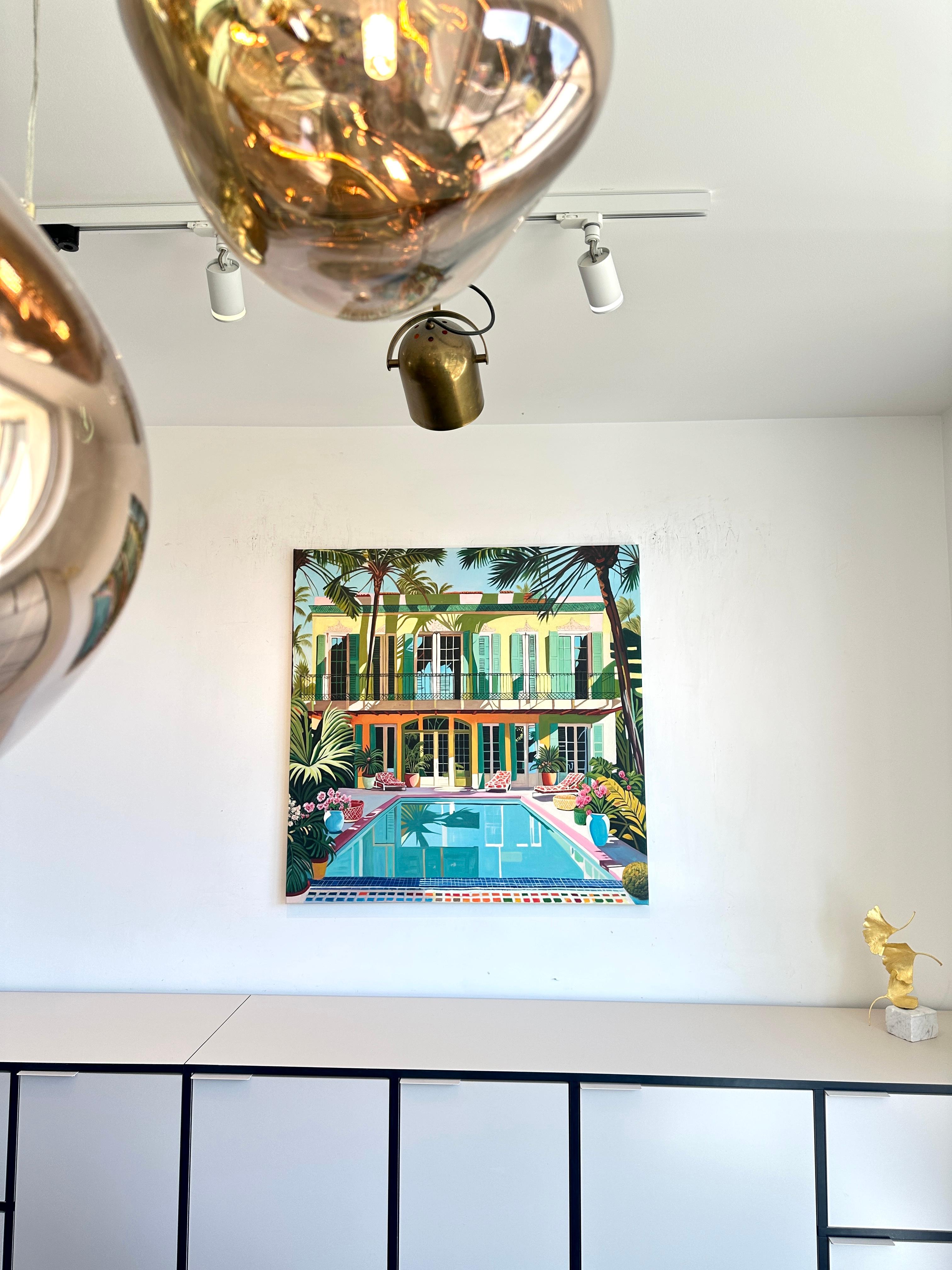 Cicadas and cool Waters - Contemporary Architecture Pool House Oil Painting 10