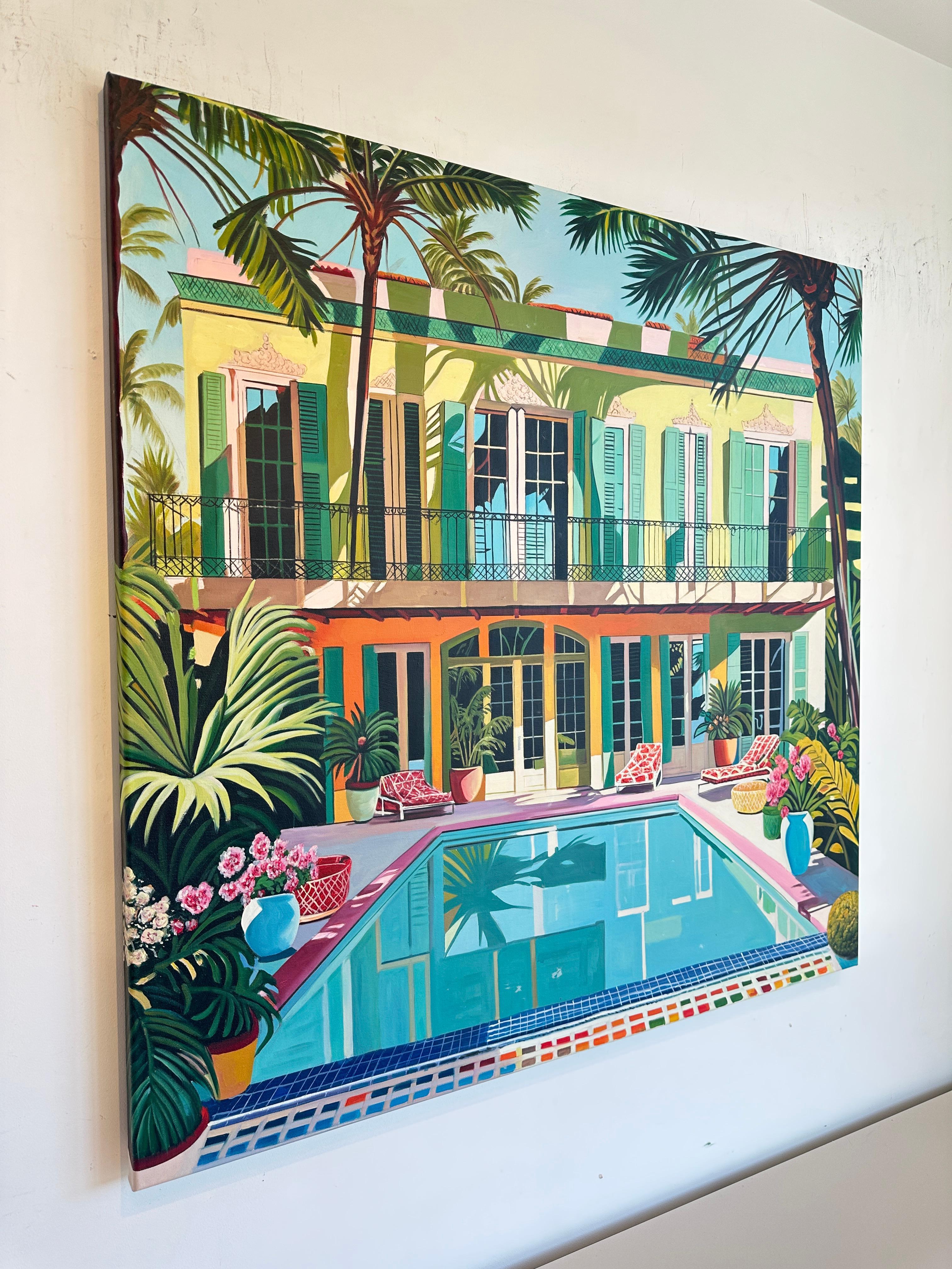Cicadas and cool Waters - Contemporary Architecture Pool House Oil Painting 11