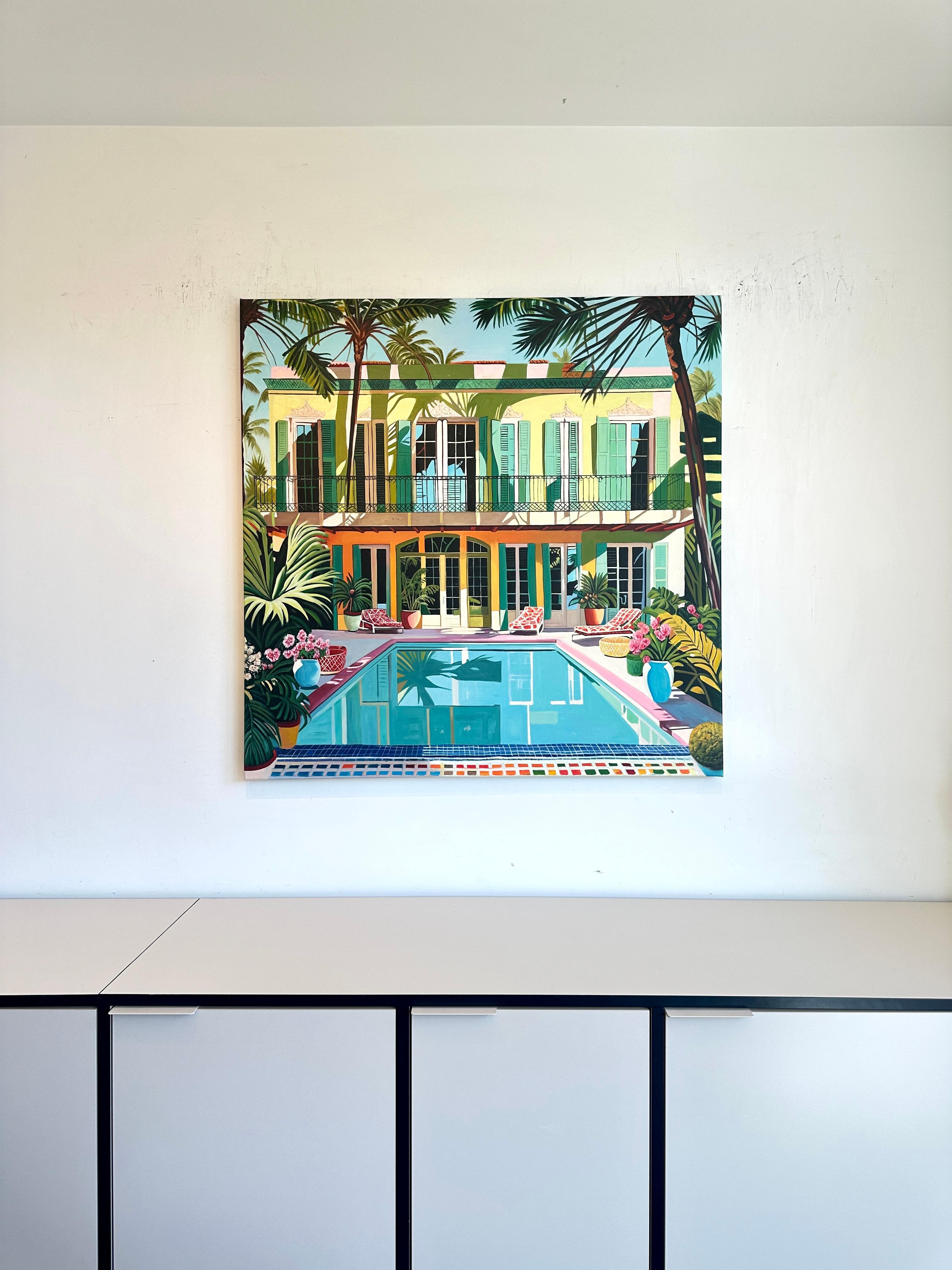 Cicadas and cool Waters - Contemporary Architecture Pool House Oil Painting 12
