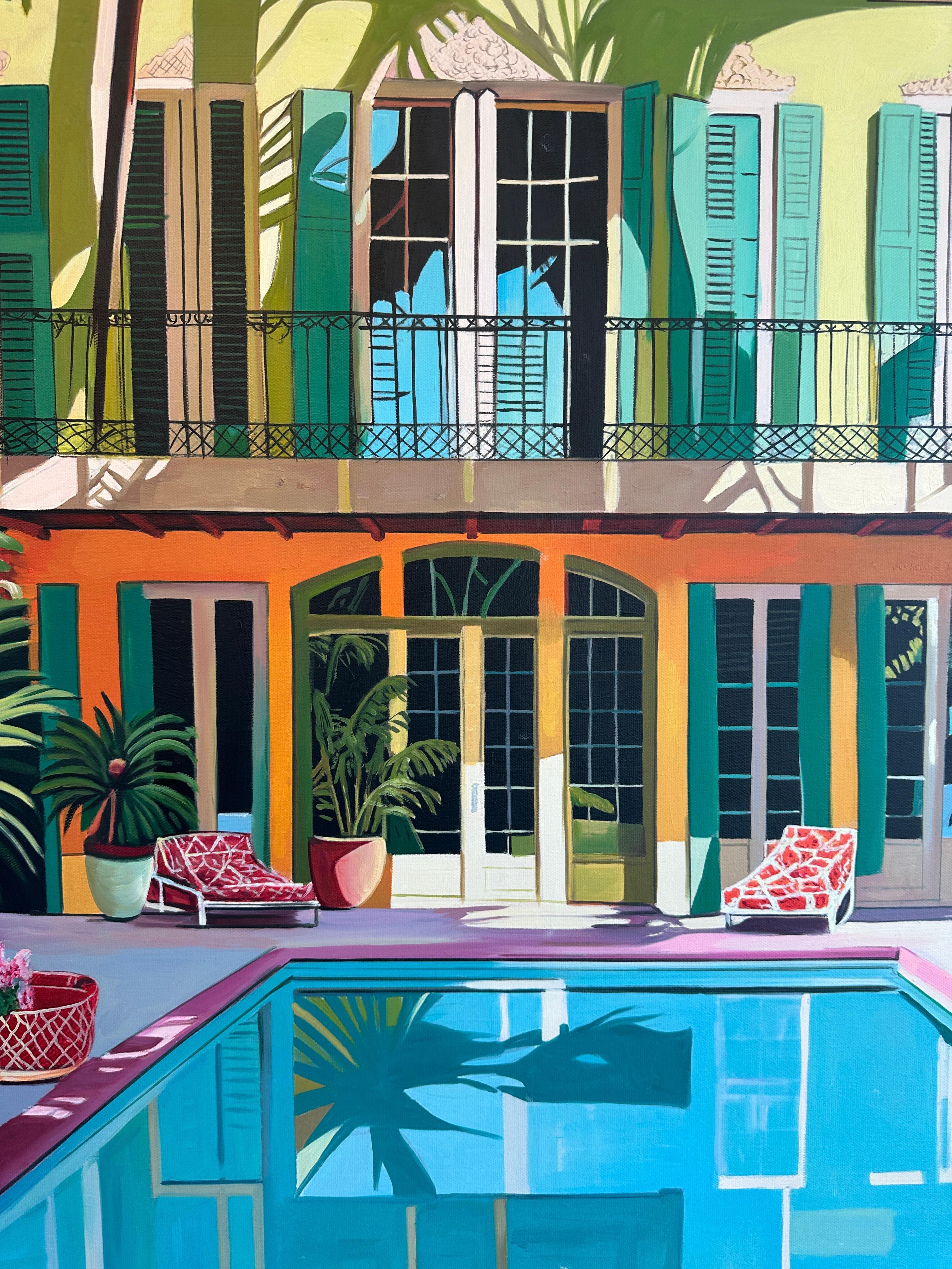 Cicadas and cool Waters - Contemporary Architecture Pool House Oil Painting 5