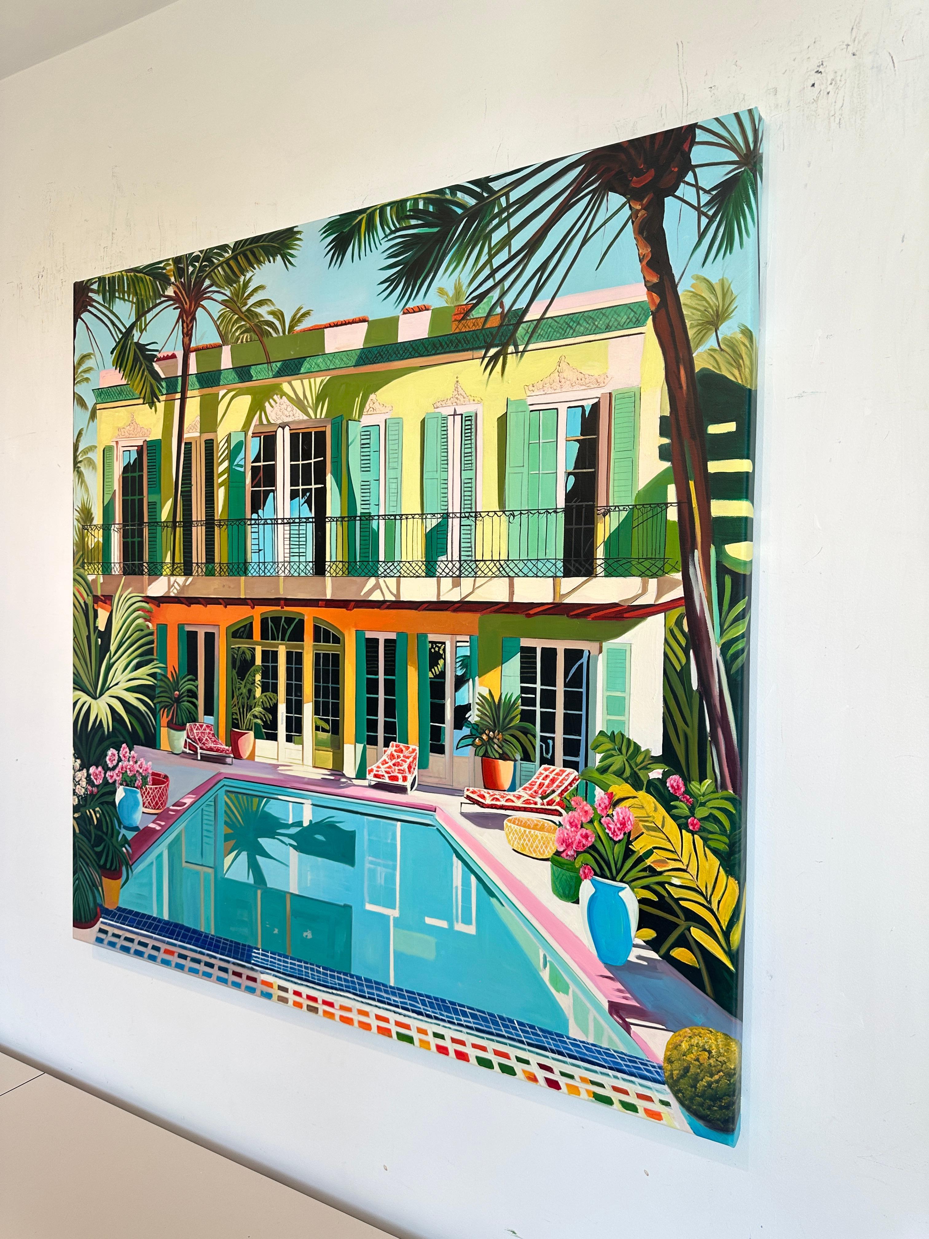 Cicadas and cool Waters - Contemporary Architecture Pool House Oil Painting 6