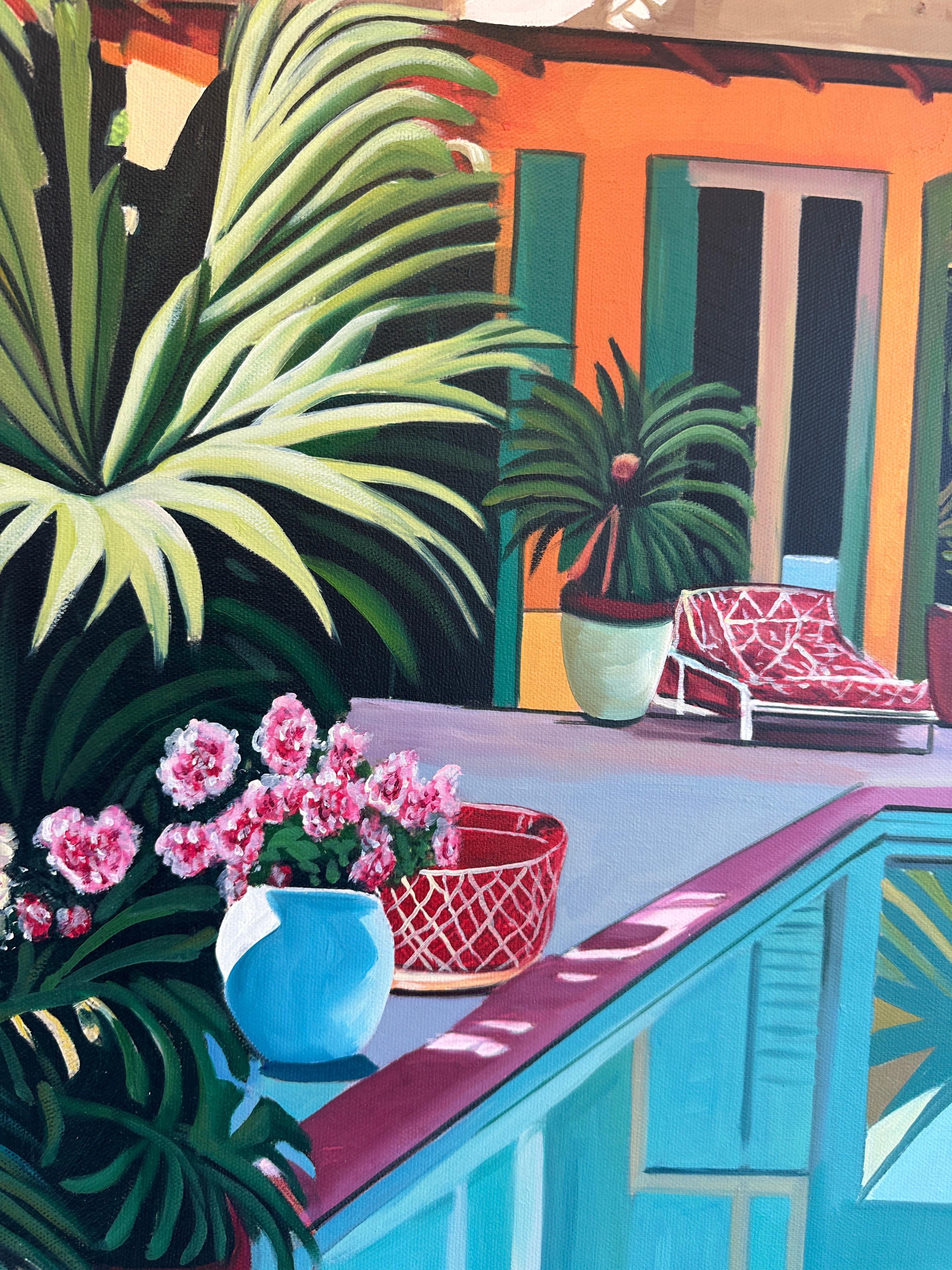 Cicadas and cool Waters - Contemporary Architecture Pool House Oil Painting 7