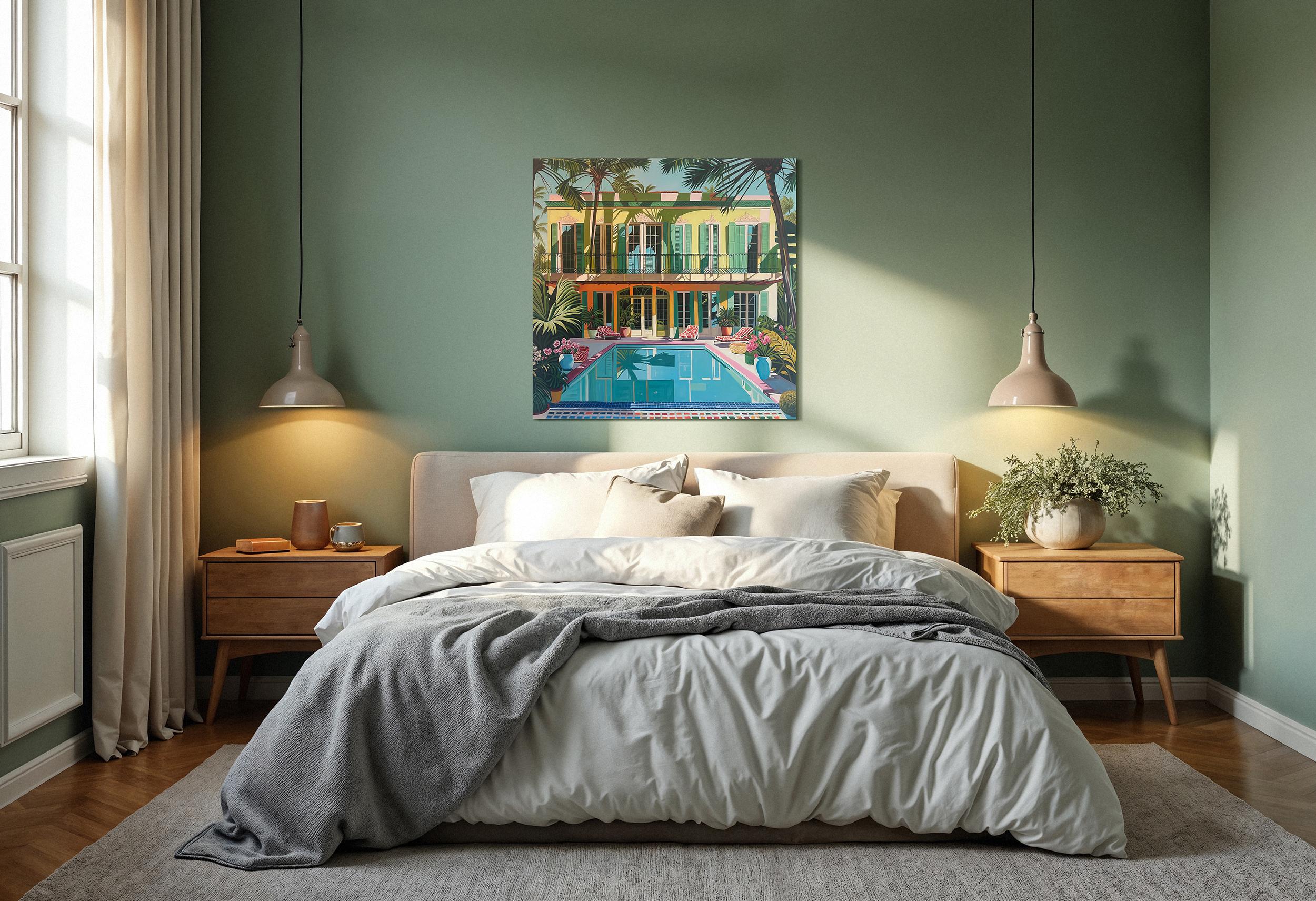 Cicadas and cool Waters - Contemporary Architecture Pool House Oil Painting 8