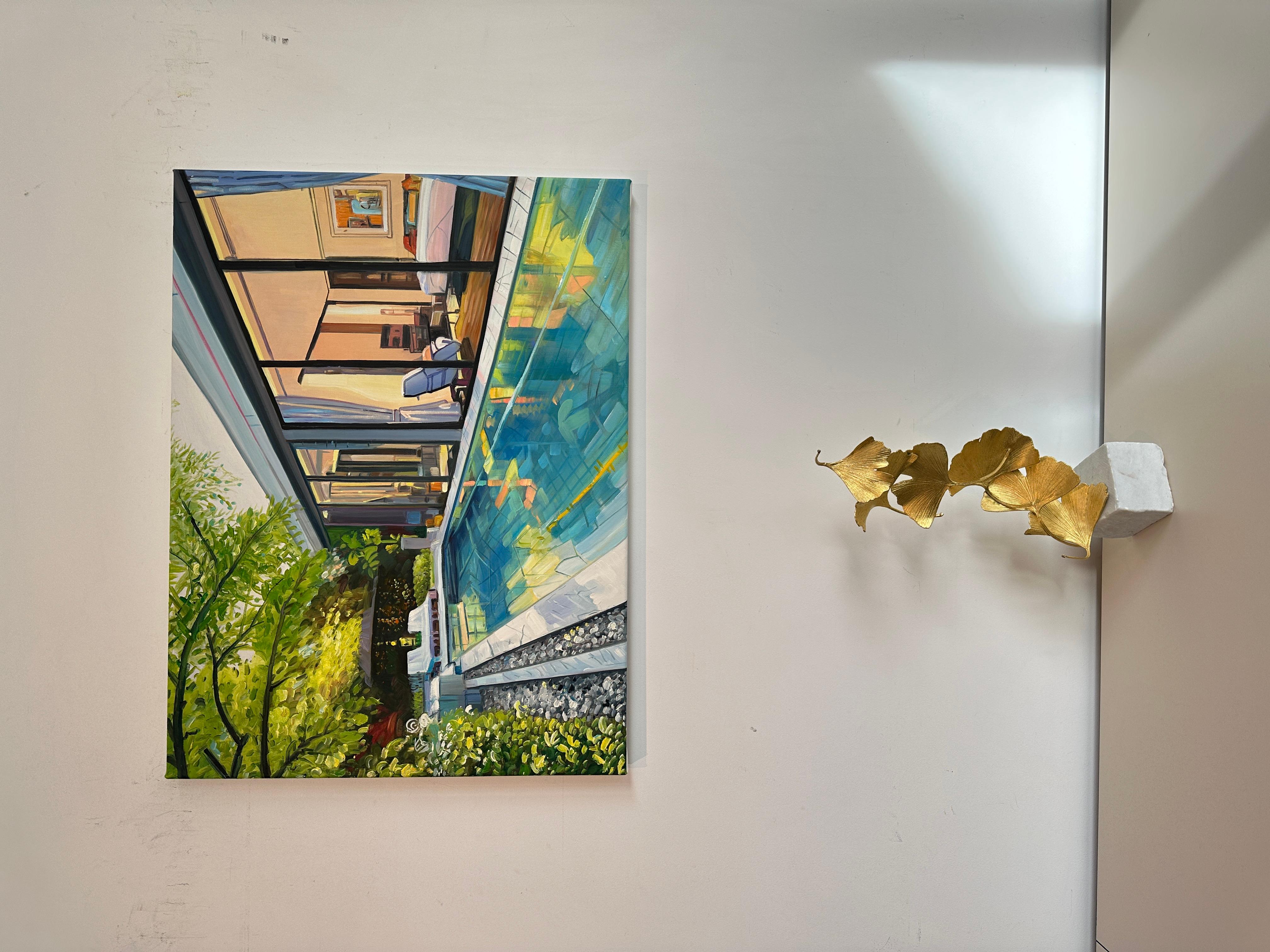 Dive right in by Lilly Muth - Contemporary Architecture Villa Oil Painting For Sale 5