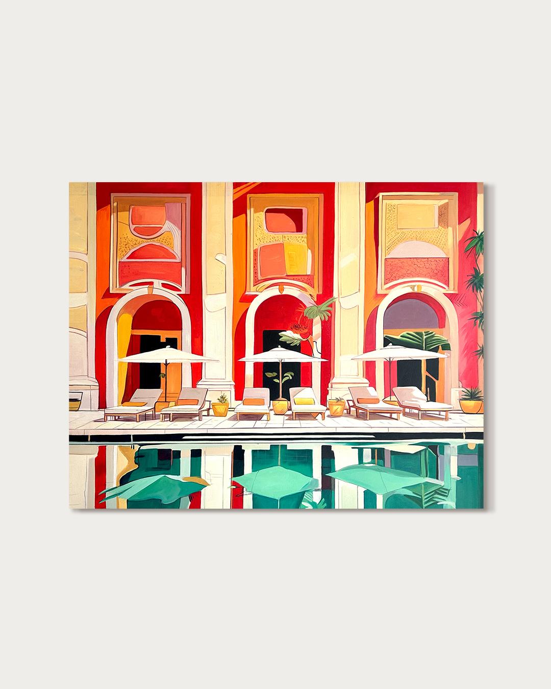 Drifting Between Light and Love - Zeitgenössisch  POOL Haus Ölgemälde – Painting von Lilly Muth