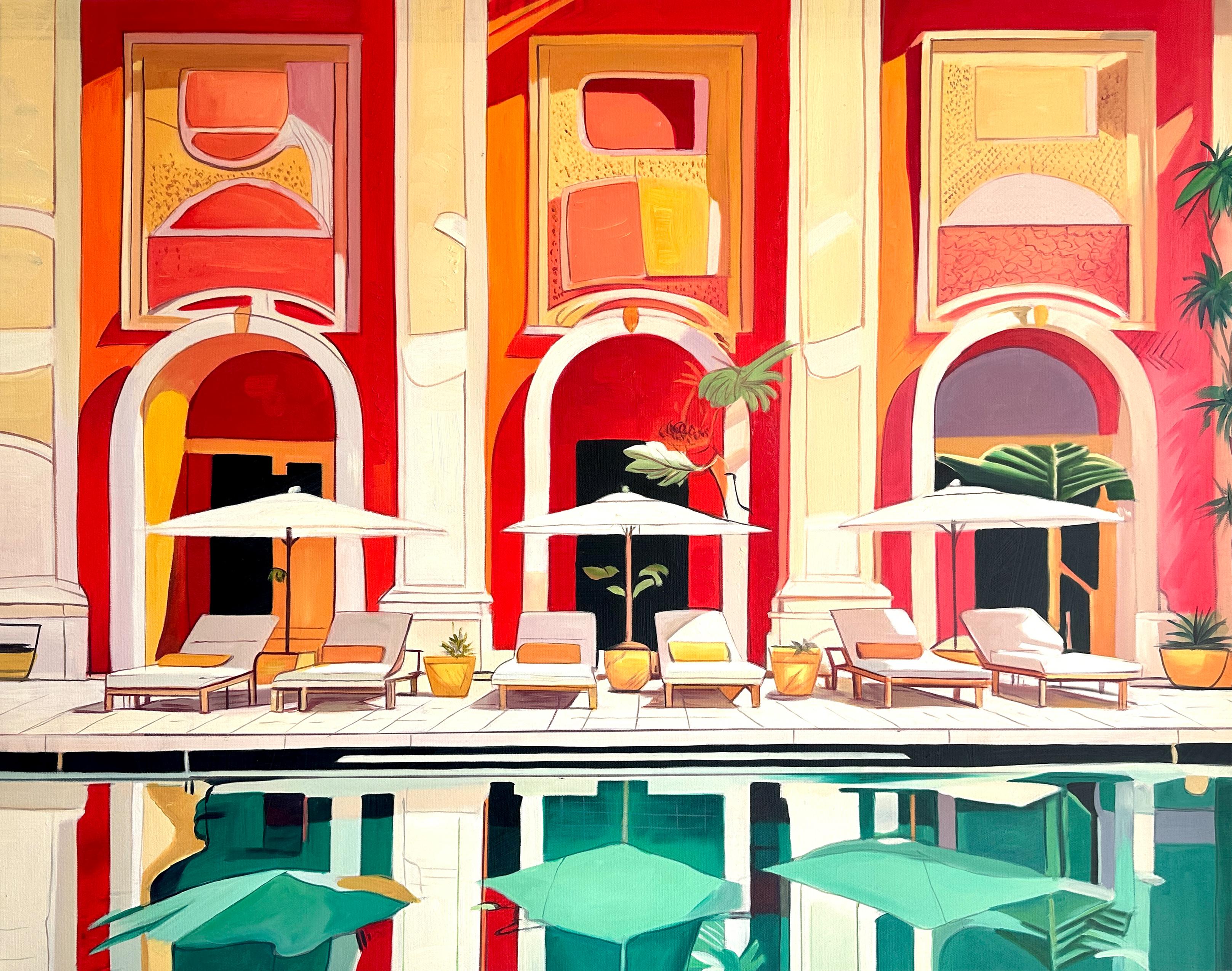 Drifting Between Light and Love - Contemporary Pool House Oil Painting