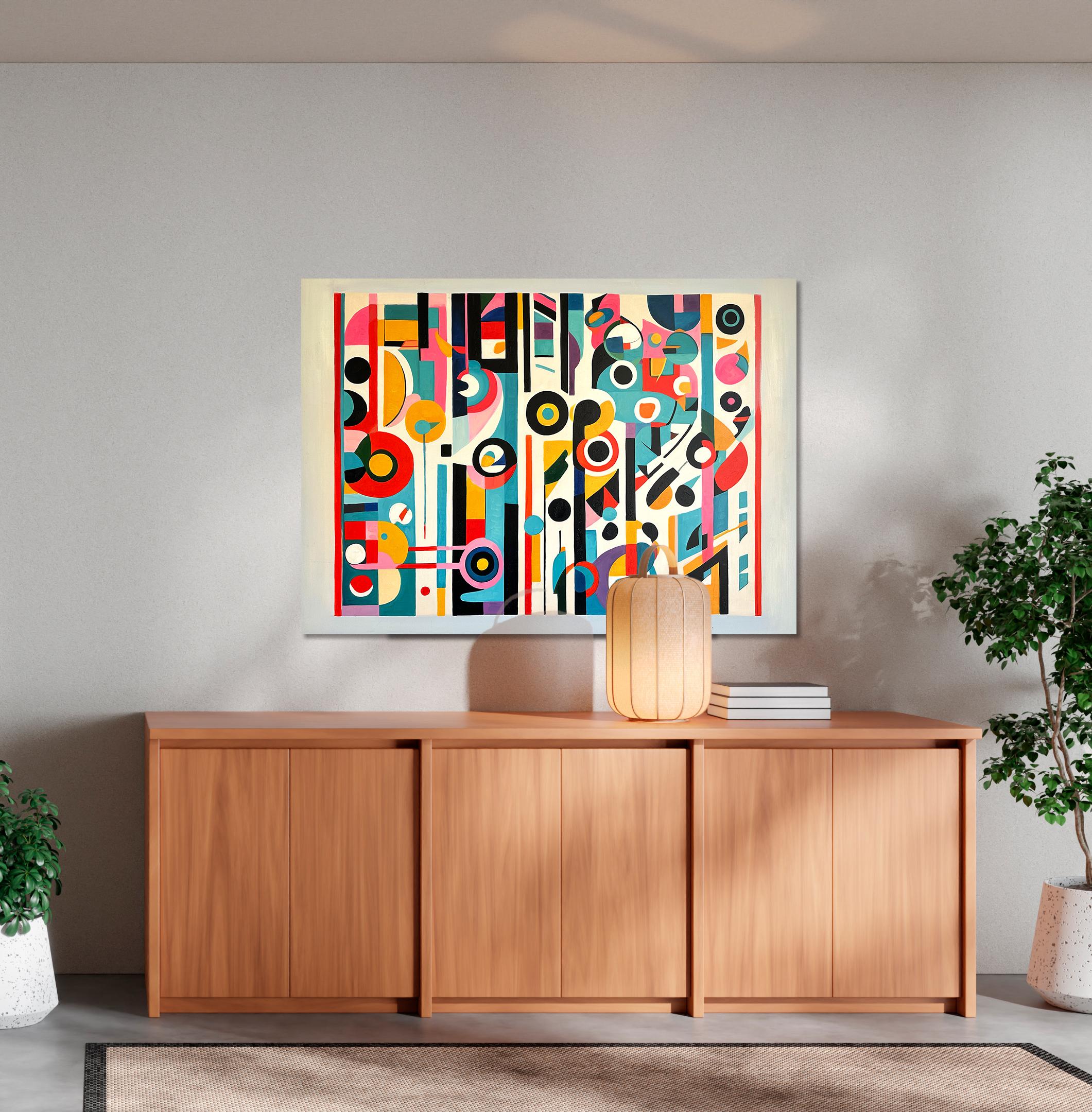 Trovare il tuo abbraccio - Astrazione geometrica contemporanea - Pittura ad olio in vendita 8