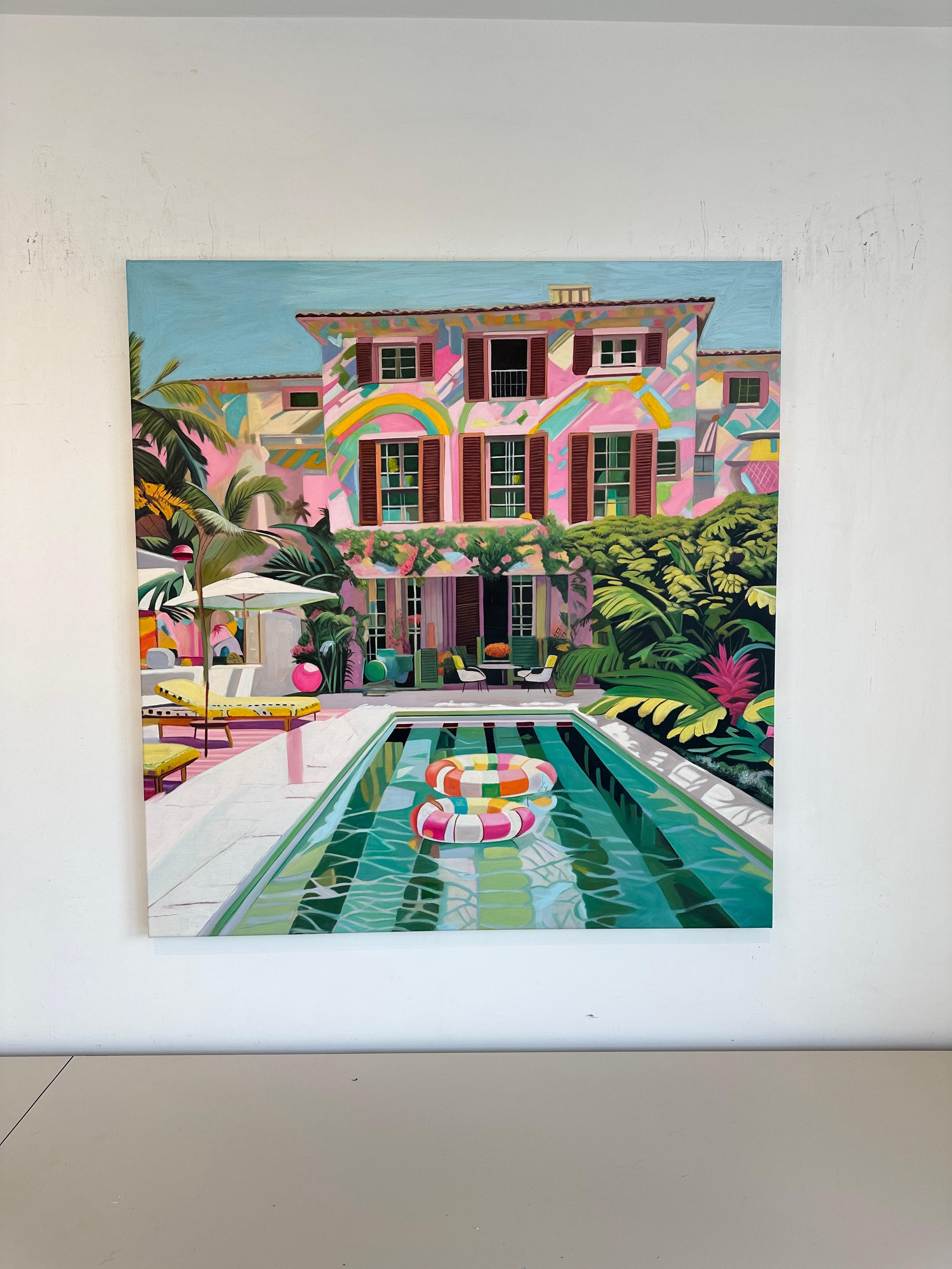Innamorato in caduta libera - Pittura ad olio di architettura contemporanea in vendita 8