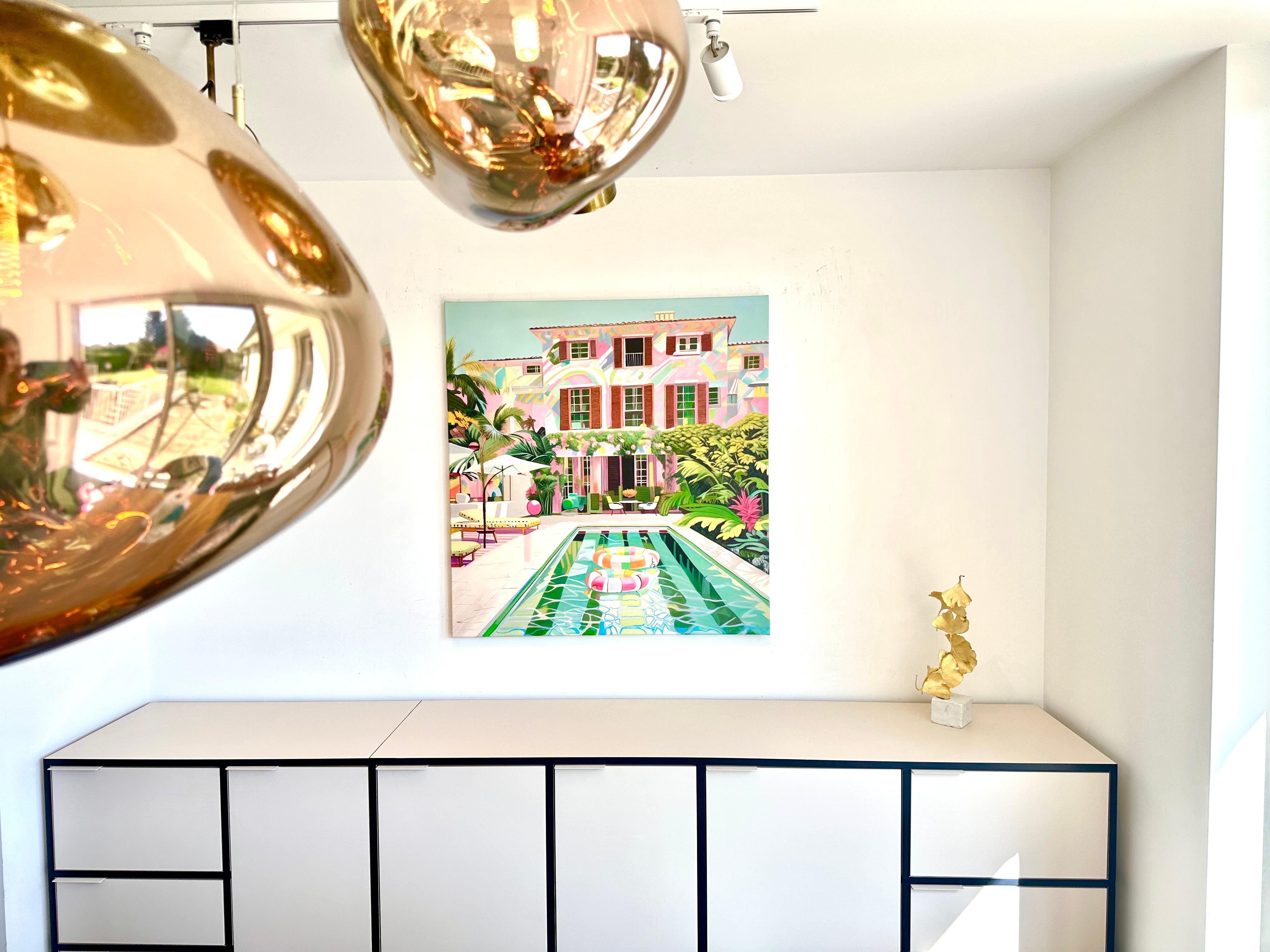 Innamorato in caduta libera - Pittura ad olio di architettura contemporanea 8