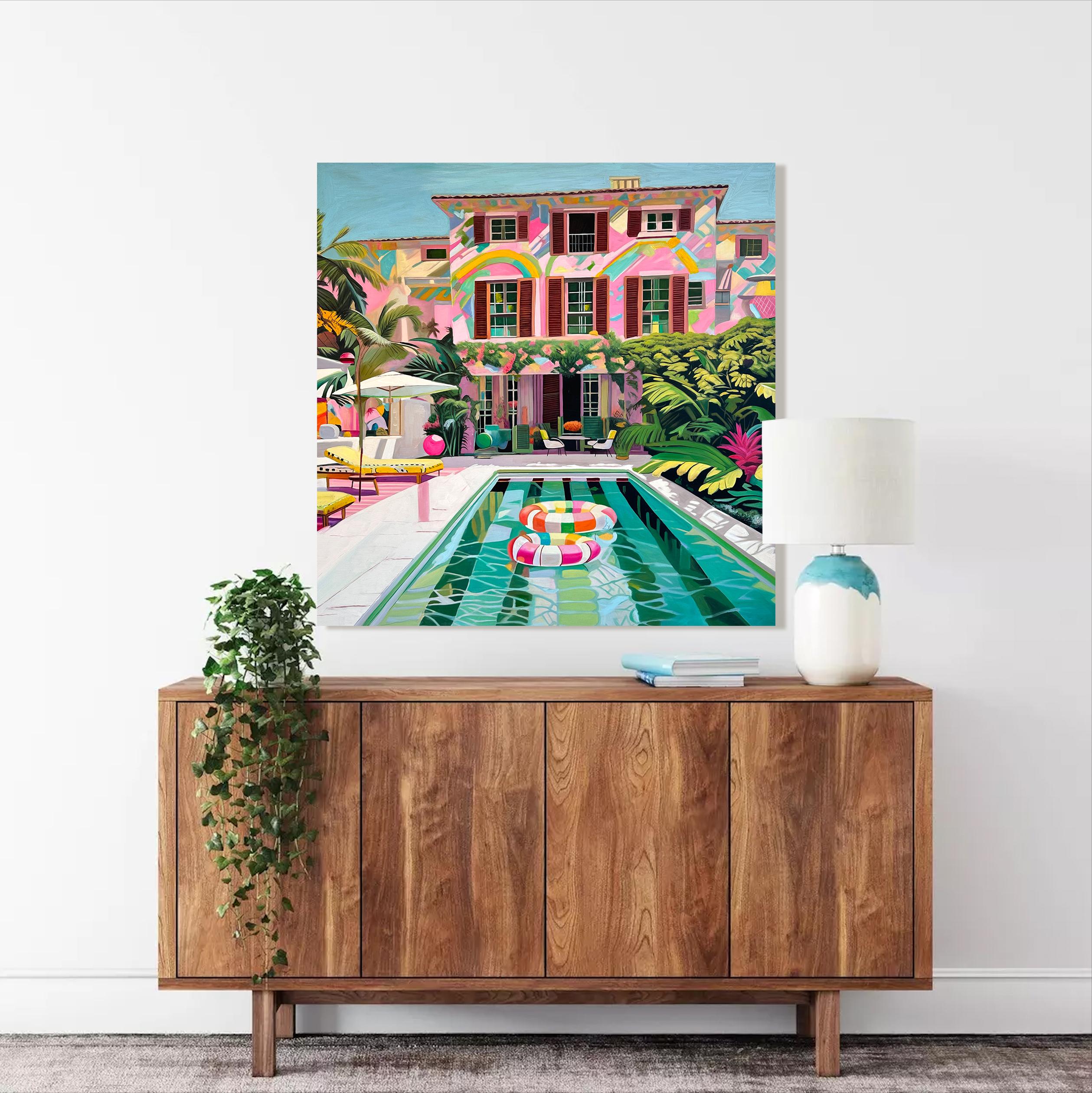 Innamorato in caduta libera - Pittura ad olio di architettura contemporanea in vendita 6