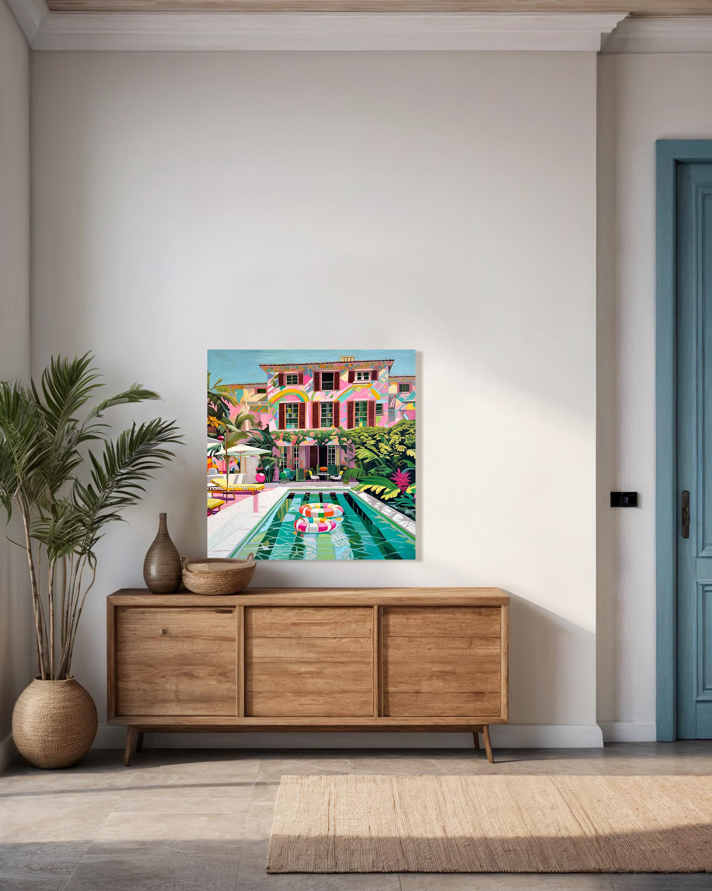 Innamorato in caduta libera - Pittura ad olio di architettura contemporanea in vendita 10