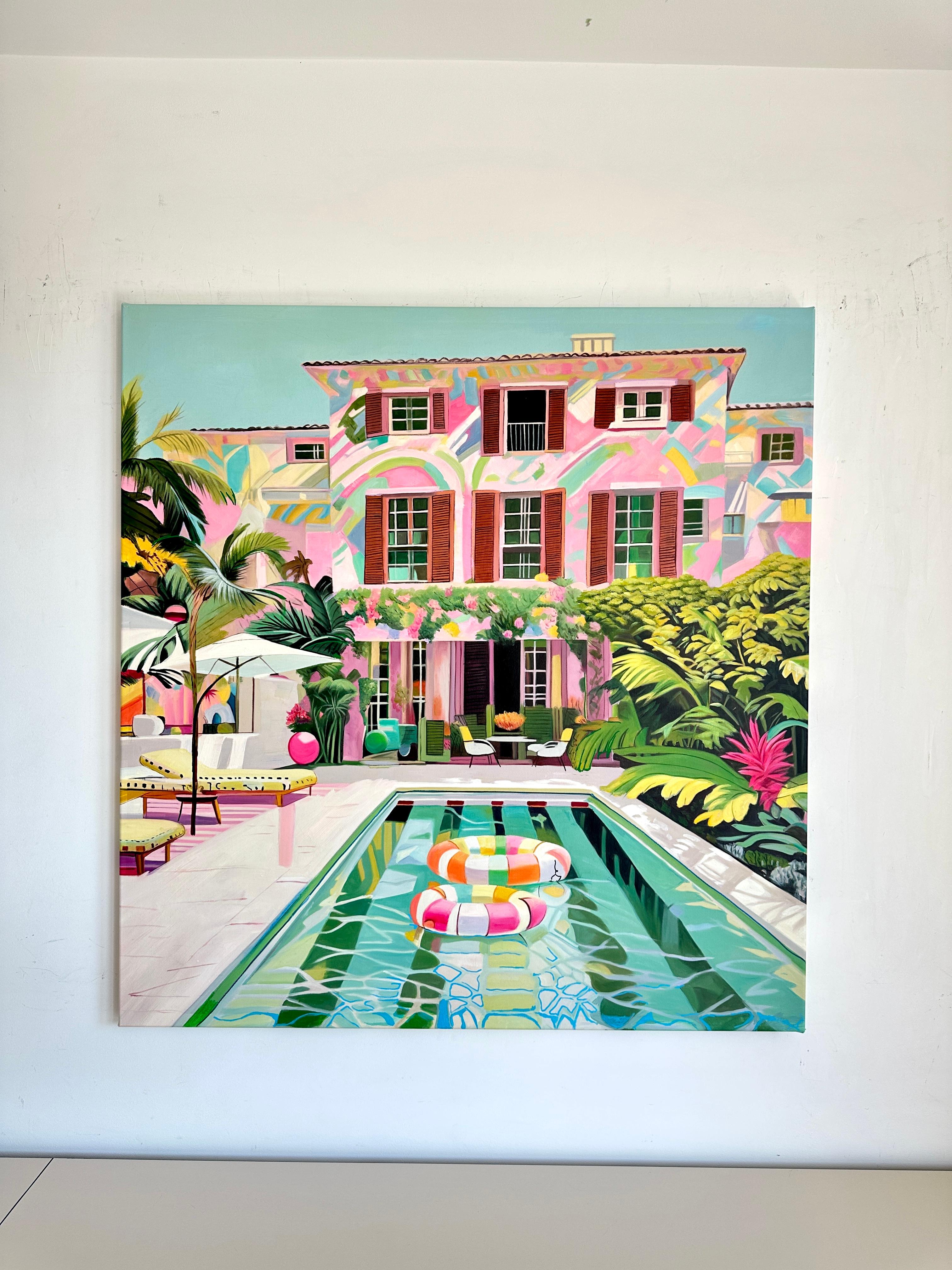 Innamorato in caduta libera - Pittura ad olio di architettura contemporanea - Painting di Lilly Muth