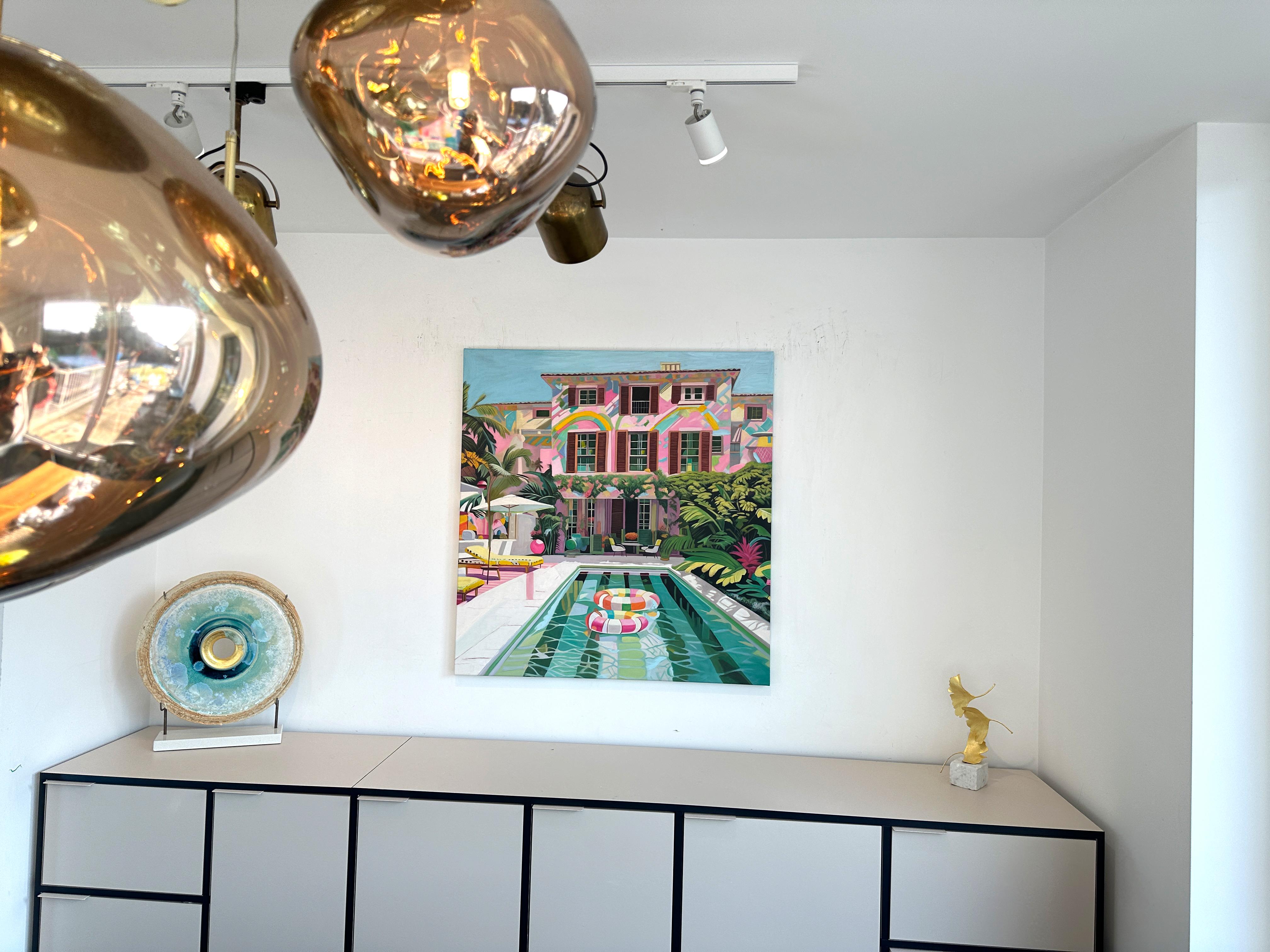 Innamorato in caduta libera - Pittura ad olio di architettura contemporanea in vendita 3