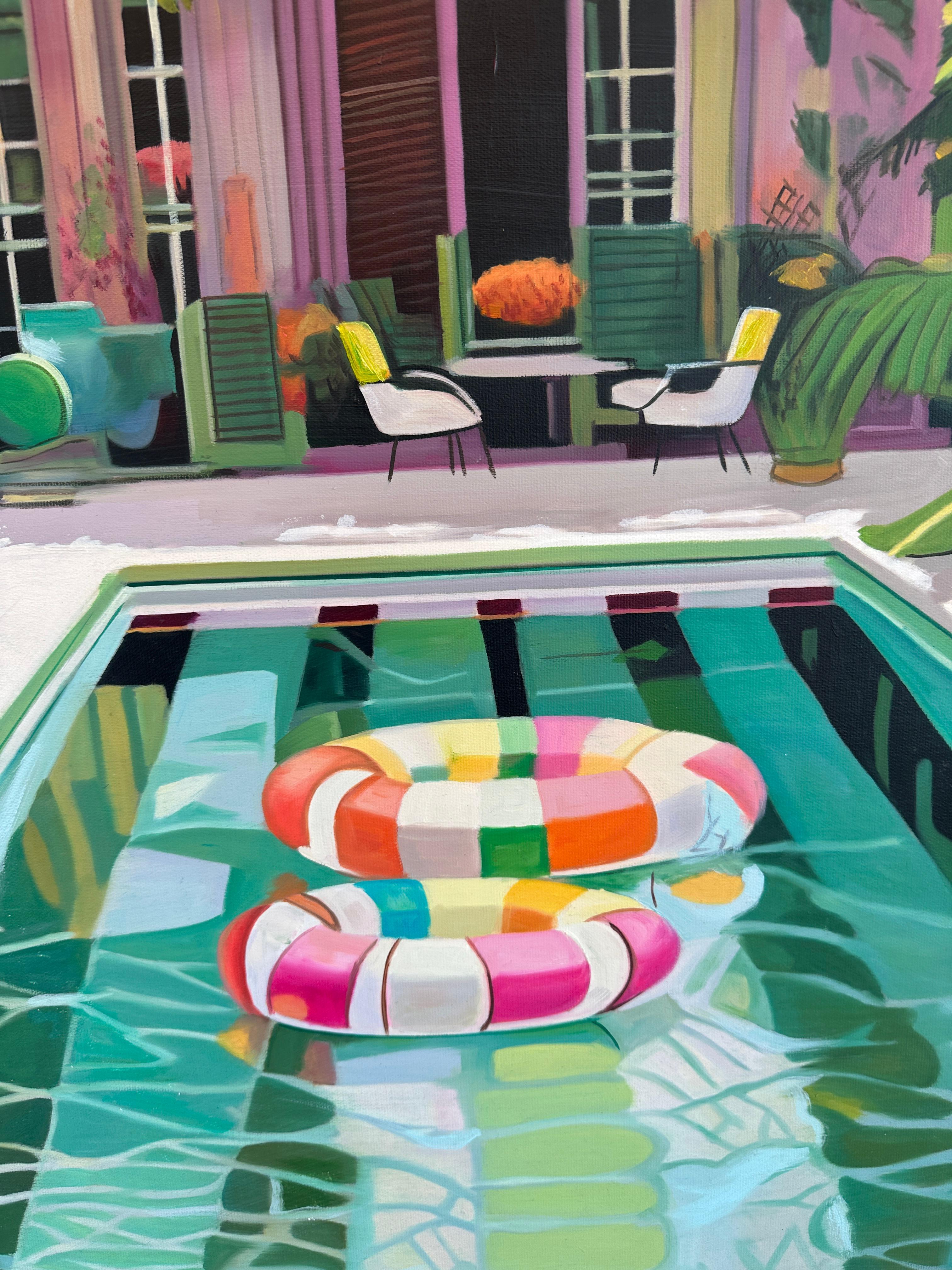 Innamorato in caduta libera - Pittura ad olio di architettura contemporanea in vendita 5