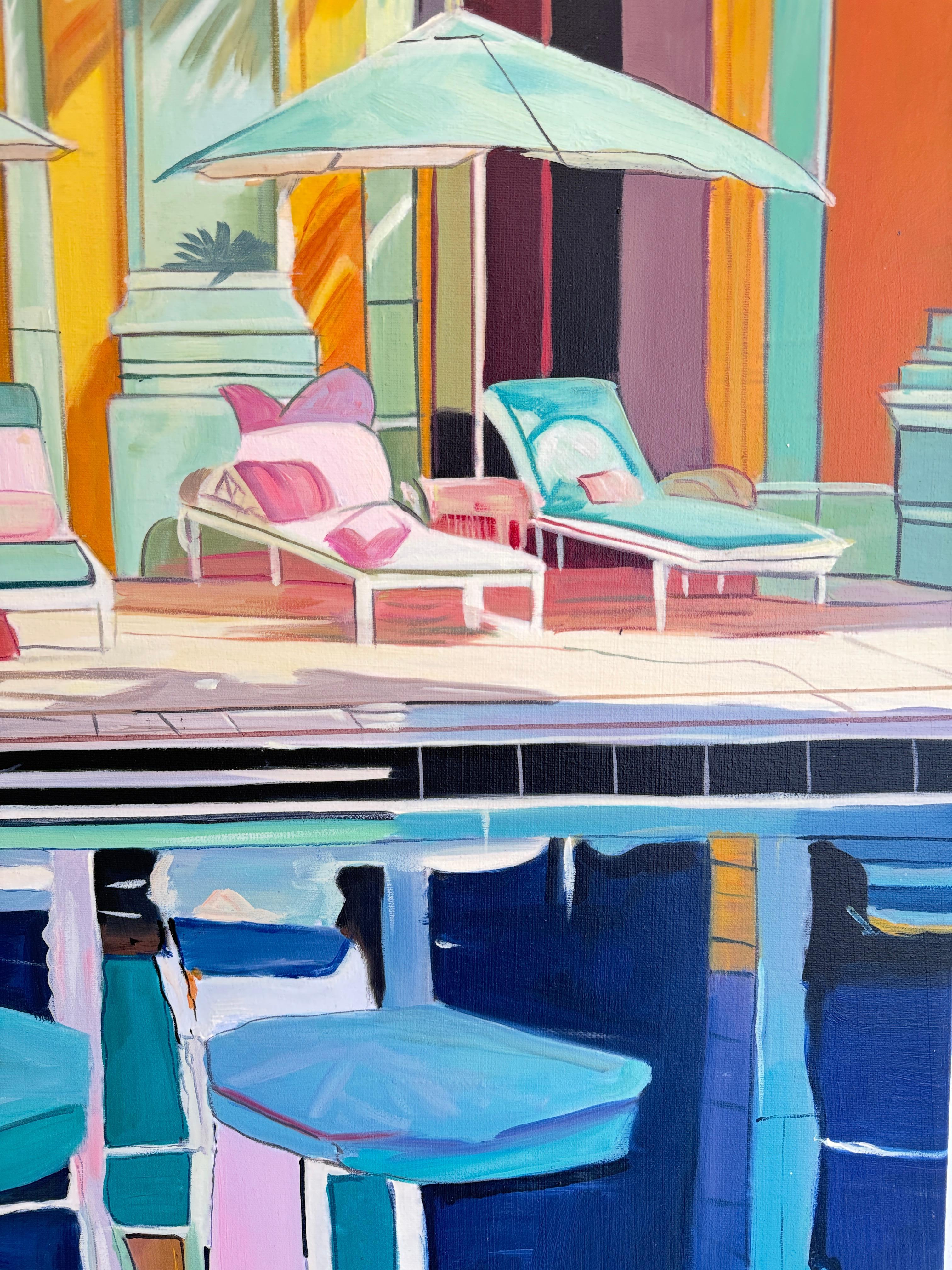 Peau chauffée Eau froide - Architecture contemporaine Pool House Peinture à l'huile en vente 4