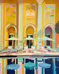 Heated skin Cool water - Contemporary Architecture Pool House Oil Painting