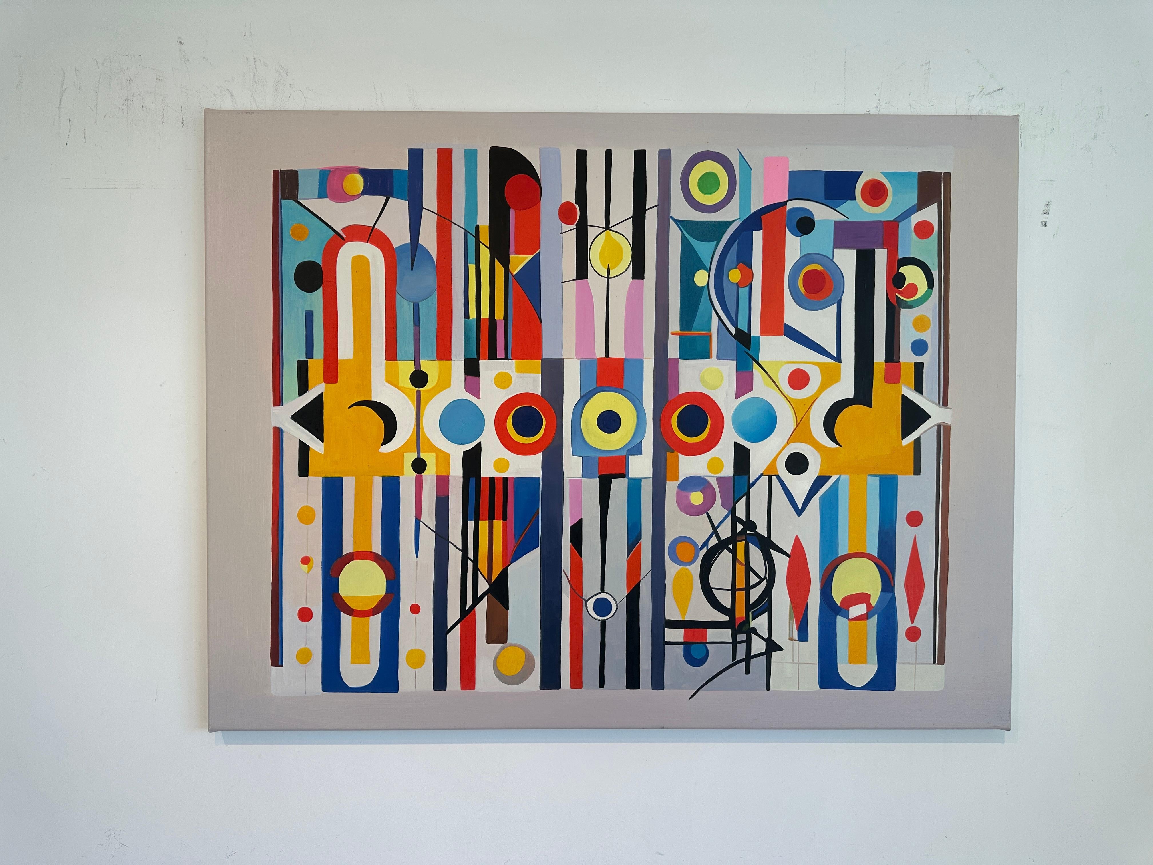 Lilly Muth's geometric abstractions are colourful works full figures that of space such as the distance, shape, size, and relative position of figures. Her use of colour is bold yet contemporary and her works are defined by clear lines and the