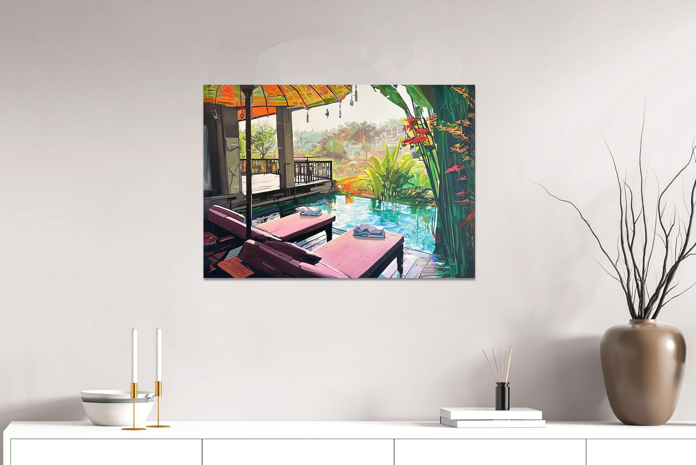It's Summer Somewhere - Contemporary Architecture Villa Oil Painting For Sale 8