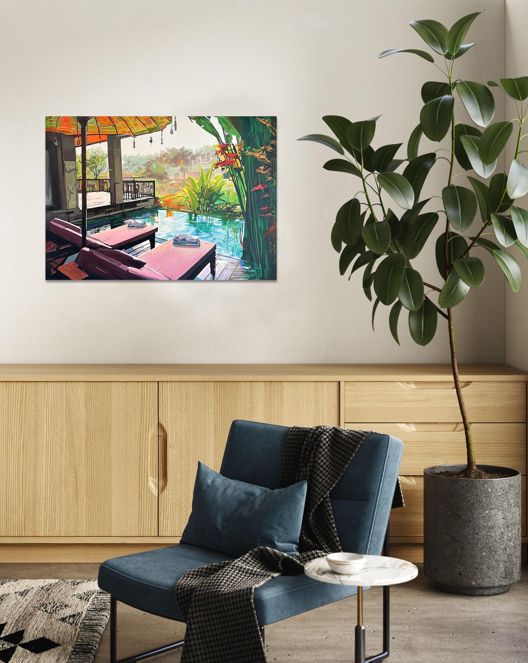It's Summer Somewhere - Contemporary Architecture Villa Oil Painting For Sale 4
