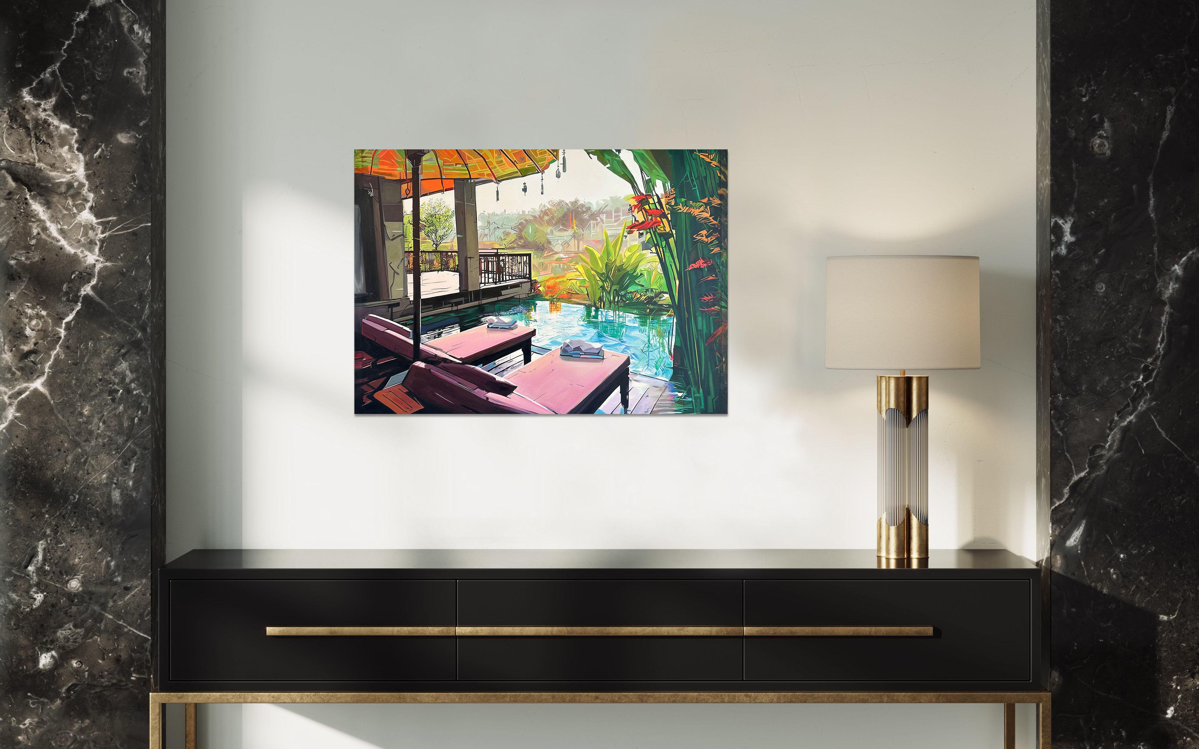 It's Summer Somewhere - Contemporary Architecture Villa Oil Painting For Sale 6