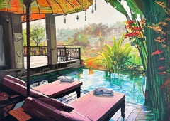 It's Summer Somewhere - Contemporary Architecture Villa Oil Painting