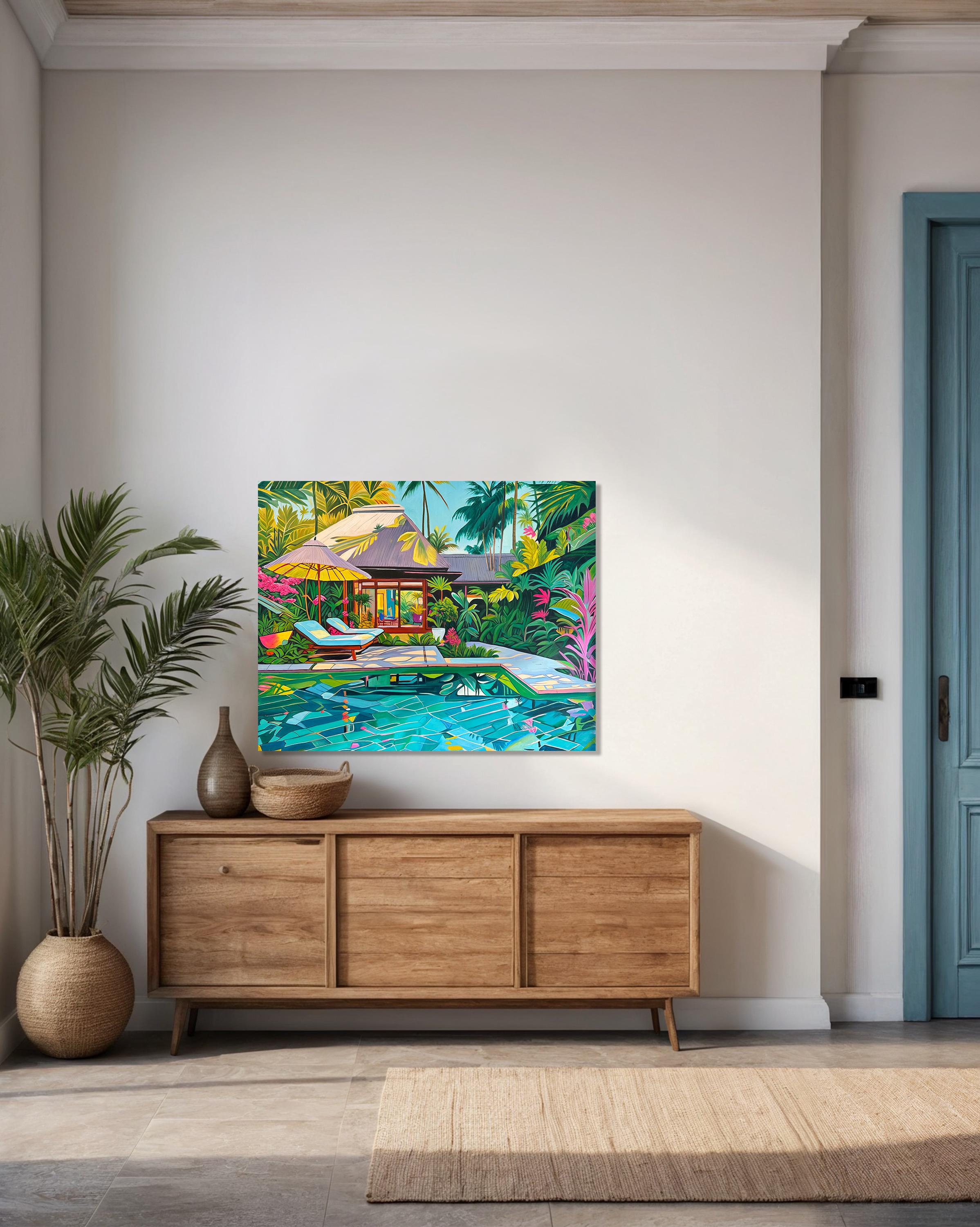 Sogniamo insieme - Pittura ad olio di architettura contemporanea - Abstract Painting Blu di Lilly Muth