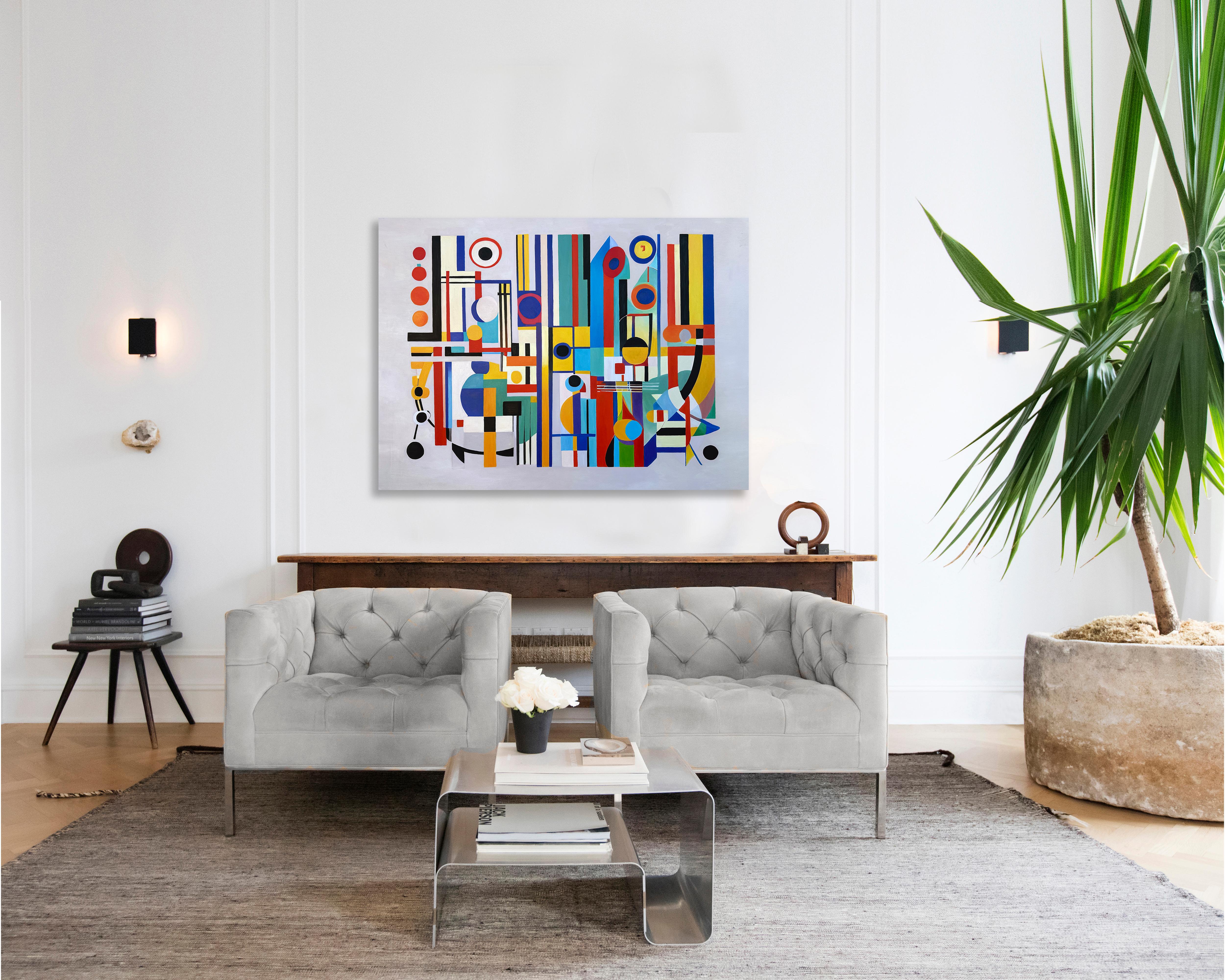 Loving Life Lilly Muth - Zeitgenössische geometrische Abstraktion - Ölgemälde im Angebot 1