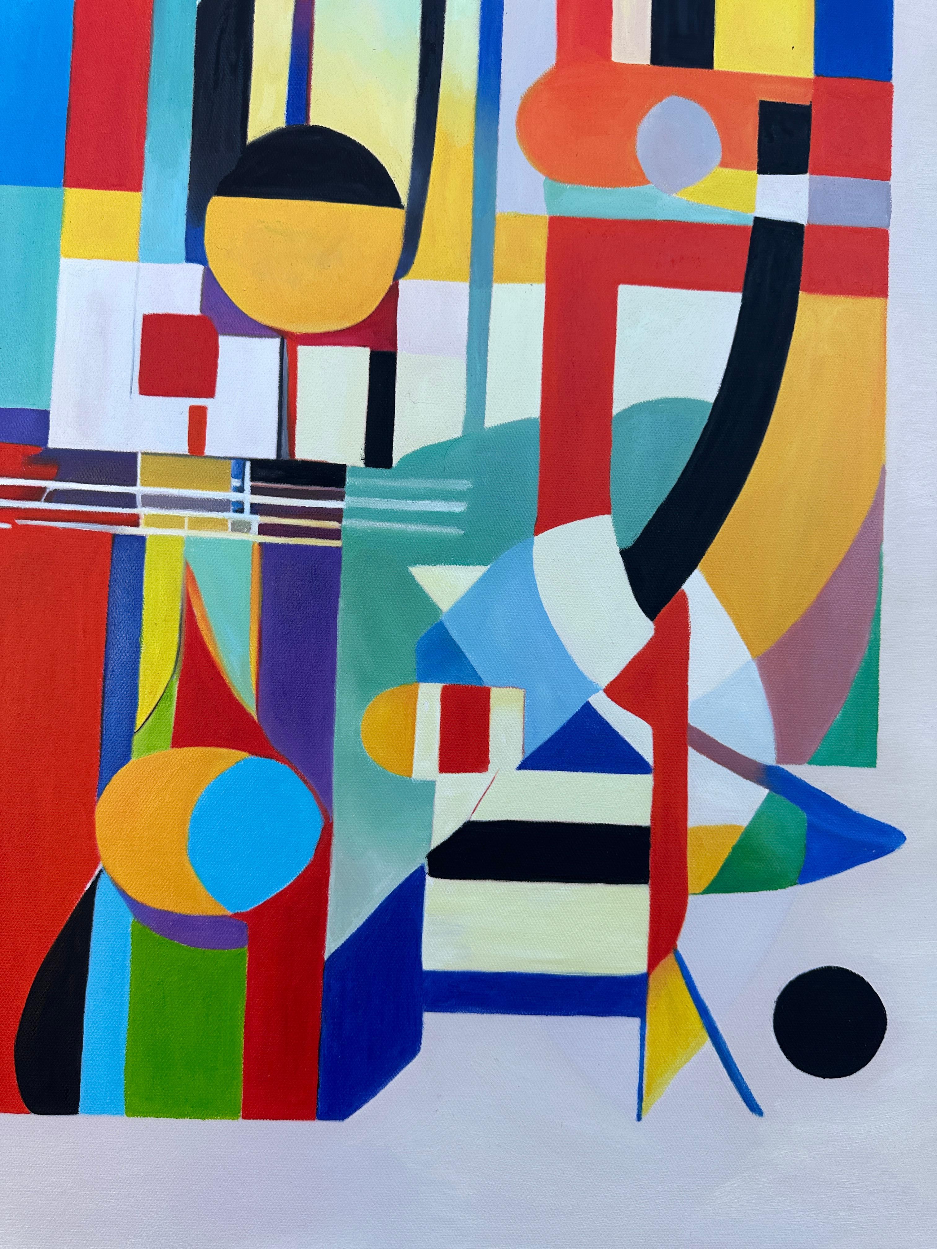 Loving Life Lilly Muth - Contemporary geometric abstraction - Oil Painting For Sale 3