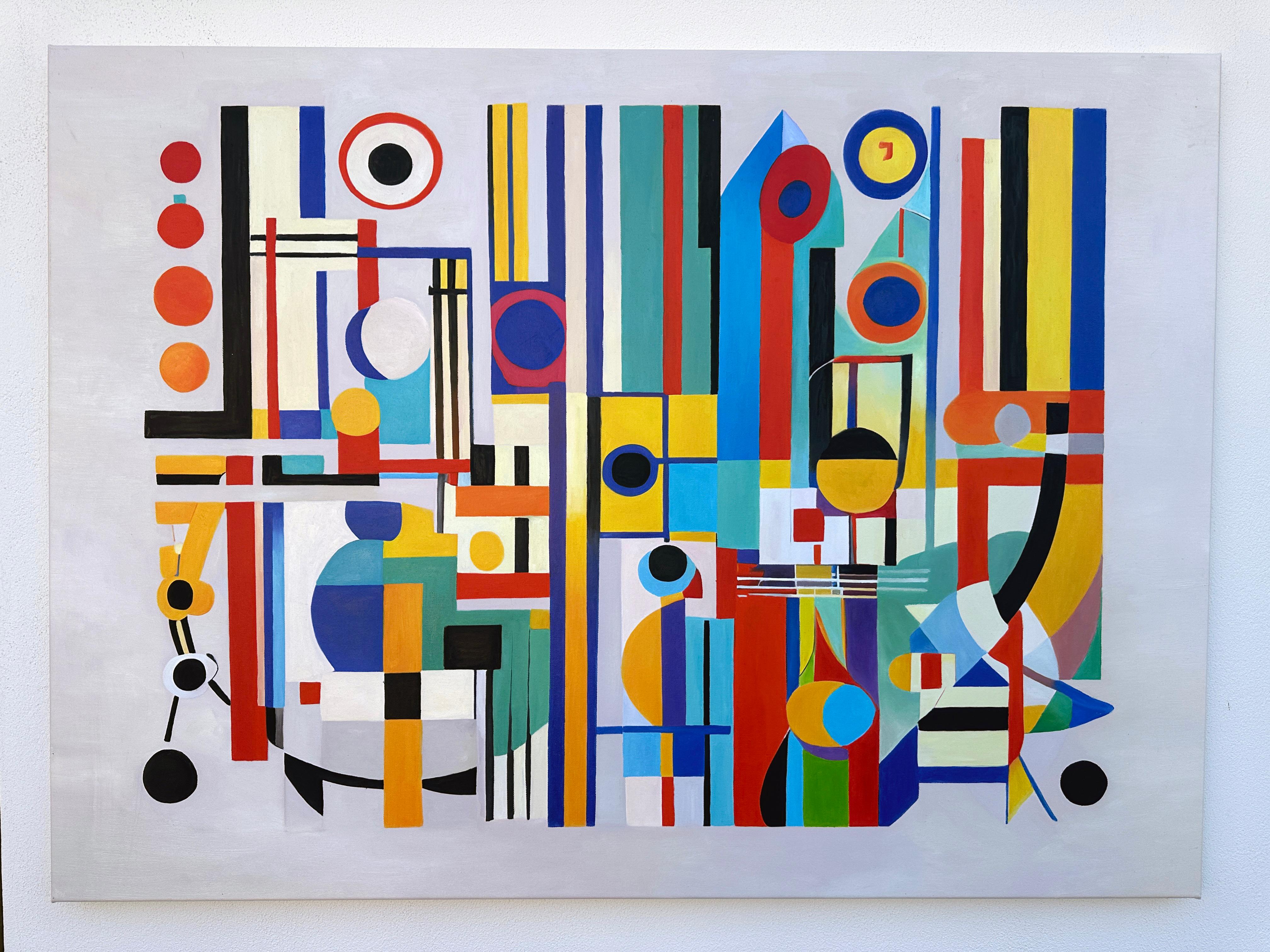Loving Life Lilly Muth - Zeitgenössische geometrische Abstraktion - Ölgemälde im Angebot 6