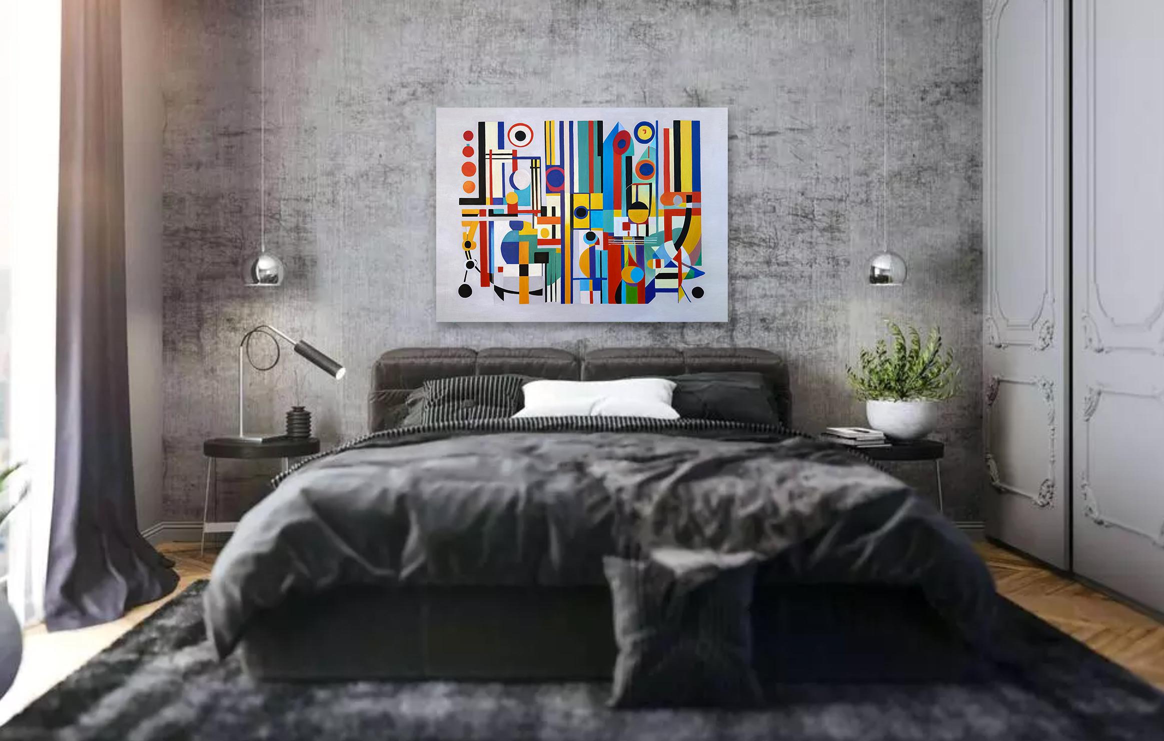 Loving Life Lilly Muth - Zeitgenössische geometrische Abstraktion - Ölgemälde im Angebot 7