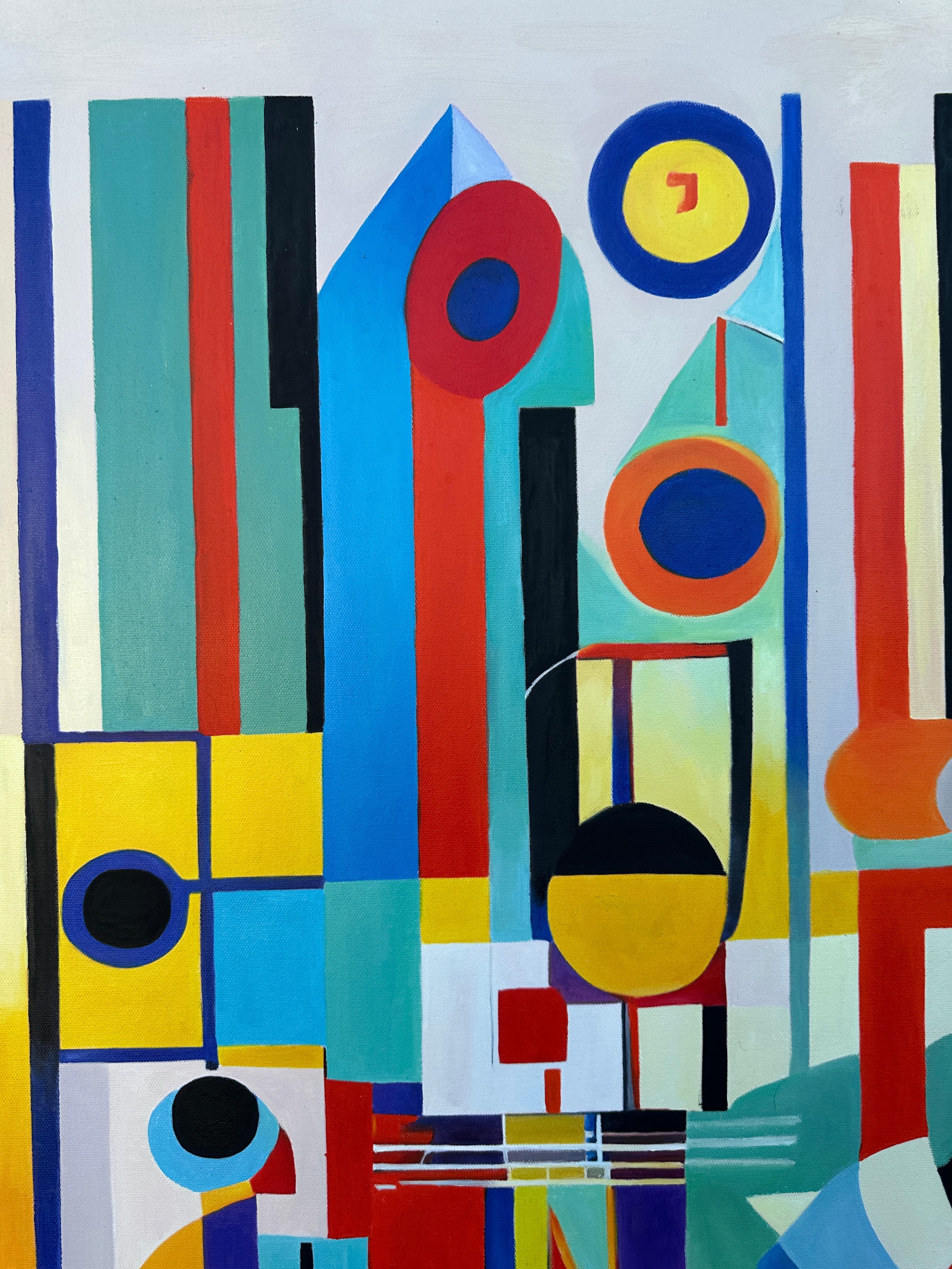 Loving Life Lilly Muth - Zeitgenössische geometrische Abstraktion - Ölgemälde im Angebot 8