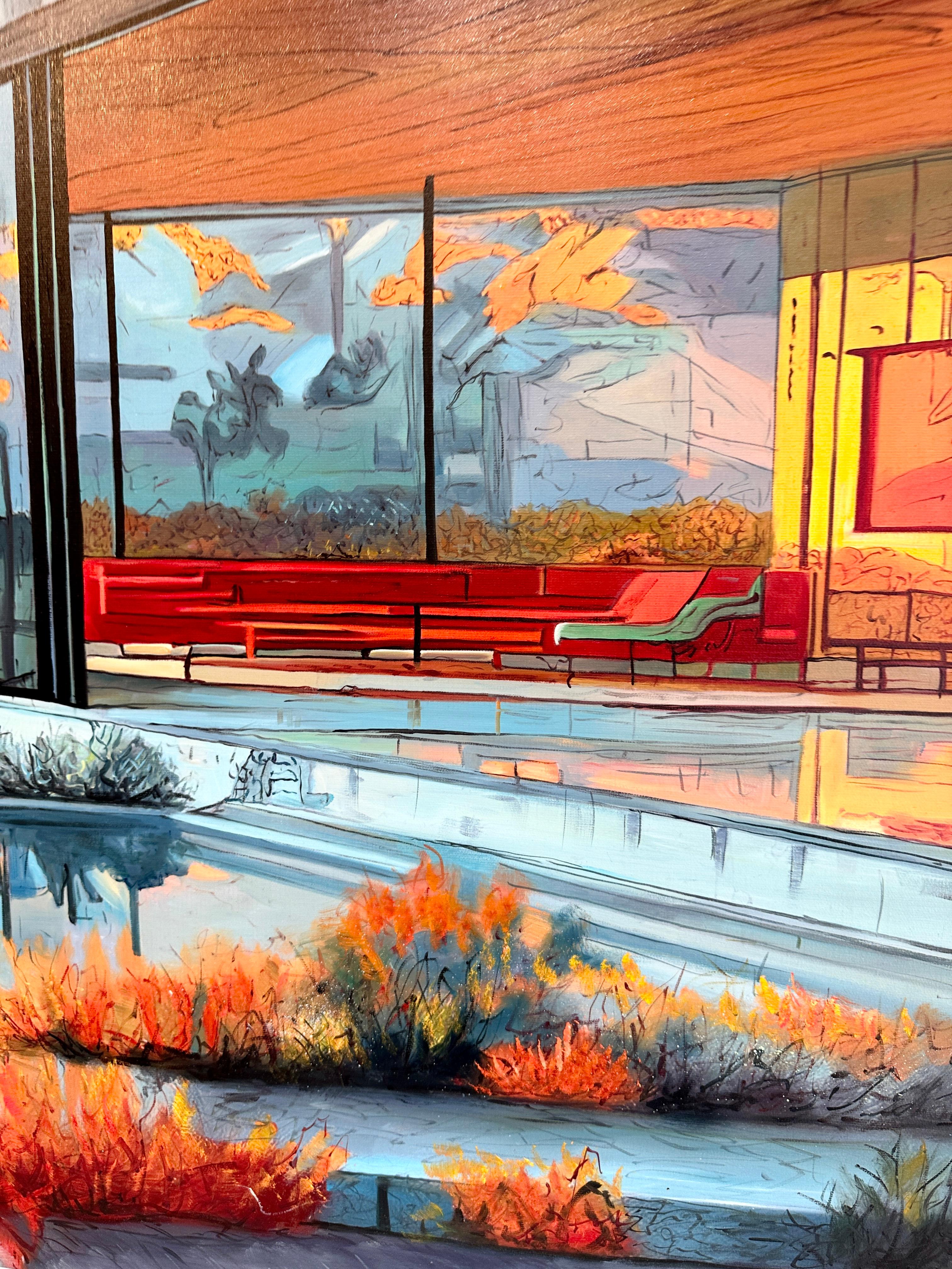 Gebirgssonnenuntergang ruft - Contemporary Architecture Ölgemälde (Zeitgenössisch), Painting, von Lilly Muth