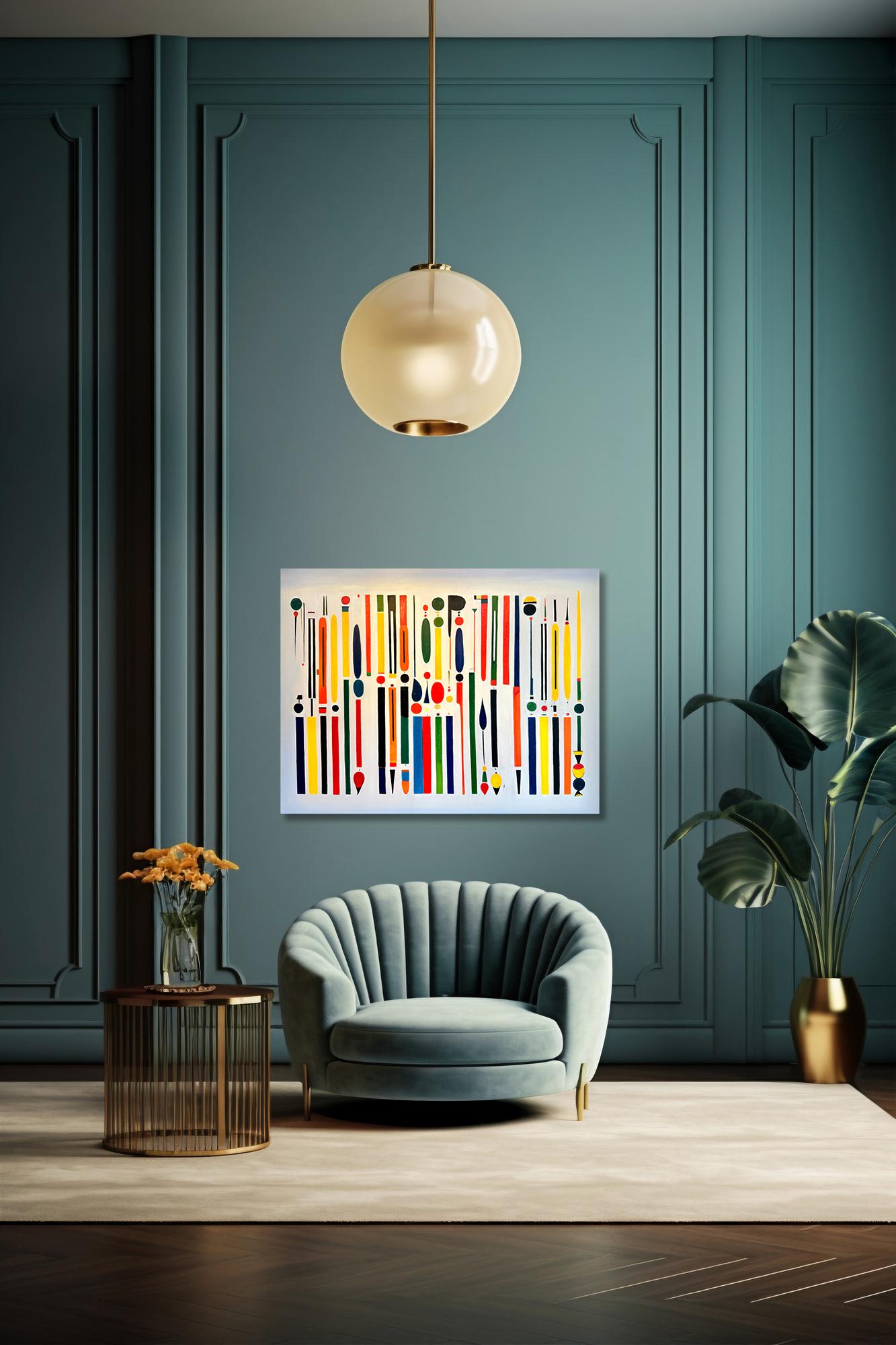Il mio cuore batte troppo veloce - Astrazione geometrica contemporanea - Pittura ad olio in vendita 9
