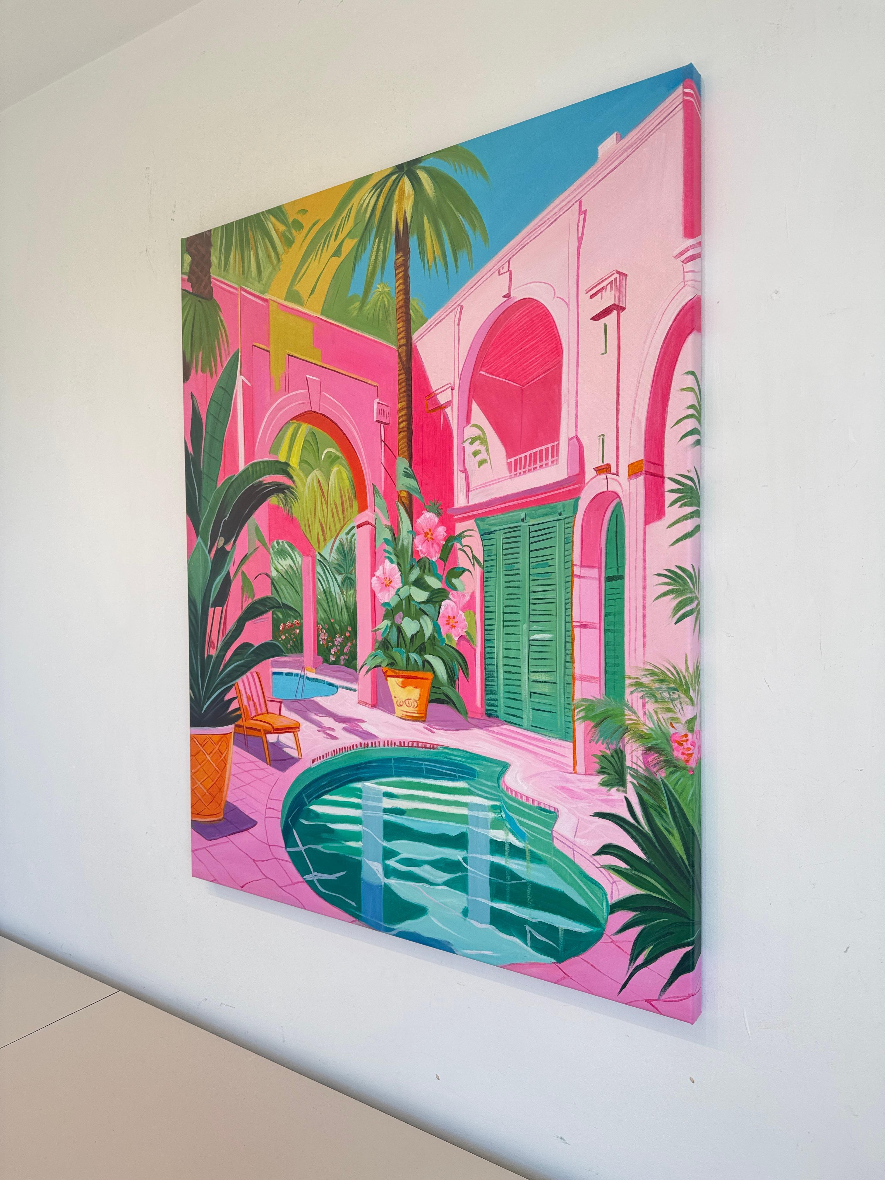 Oase zwischen zwei Seelen - Zeitgenössische Architektur Pool Haus Ölgemälde im Angebot 6